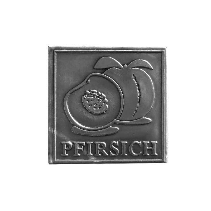 Etykieta cynowa 'Brzoskwinia', kwadratowa, metal, kolor srebrny