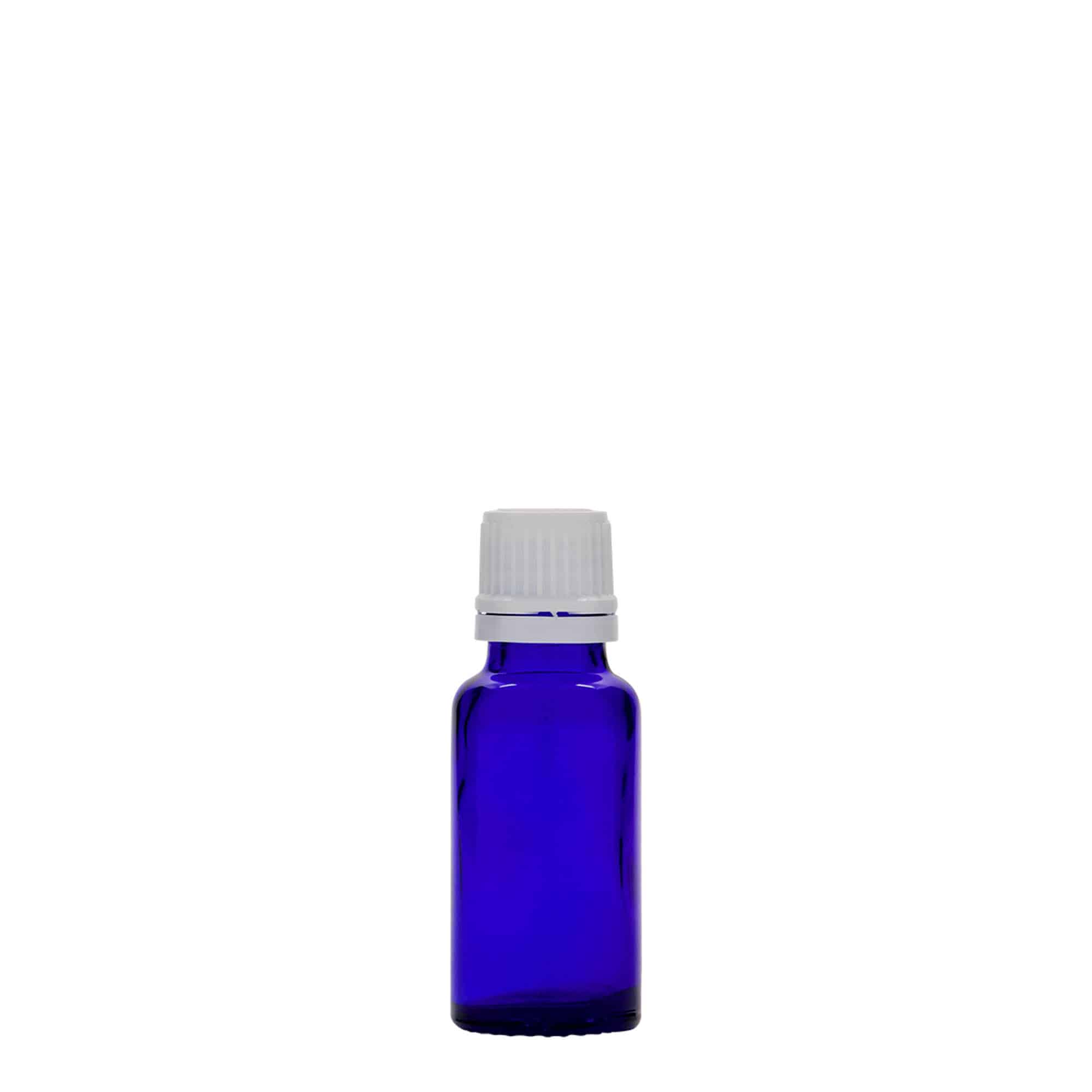 20 ml butelka farmaceutyczna, szkło, kolor błękit królewski, zamknięcie: DIN 18