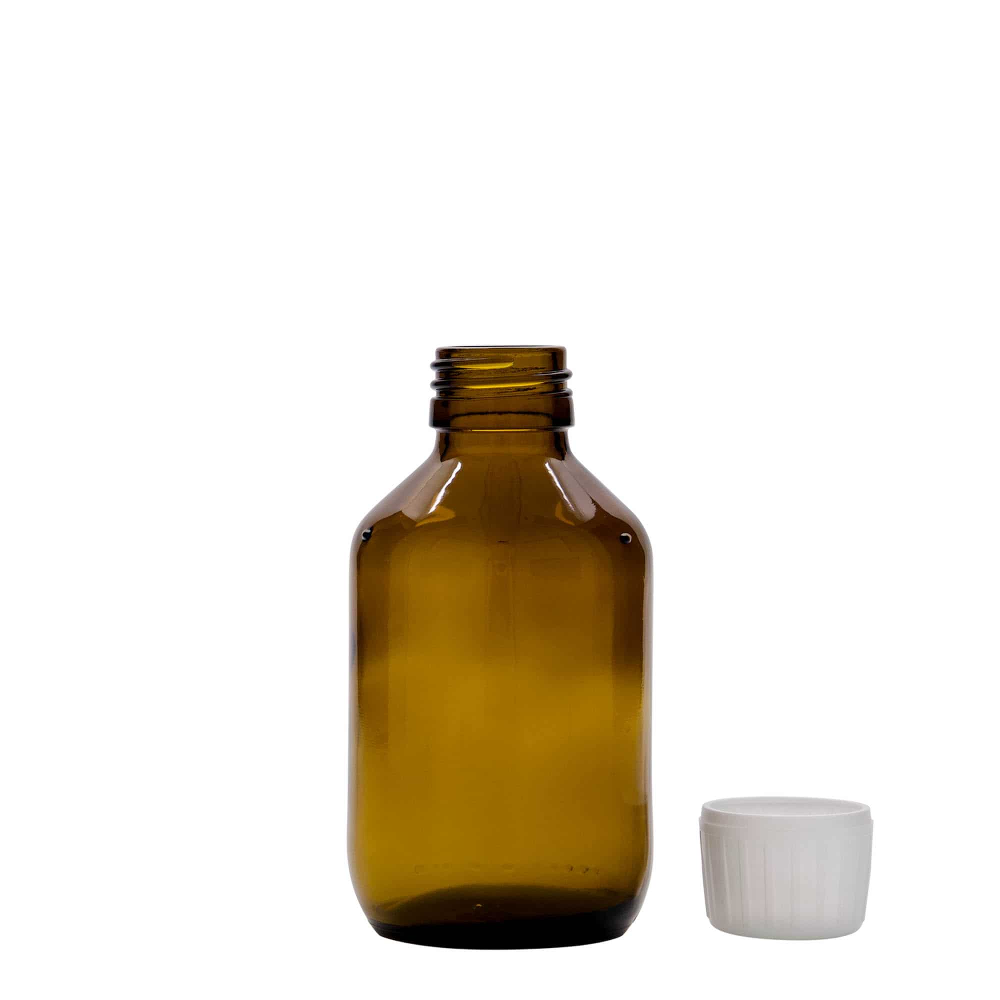 150 ml butelka medyczna, brązowa, szkło, szyjka: PP 28