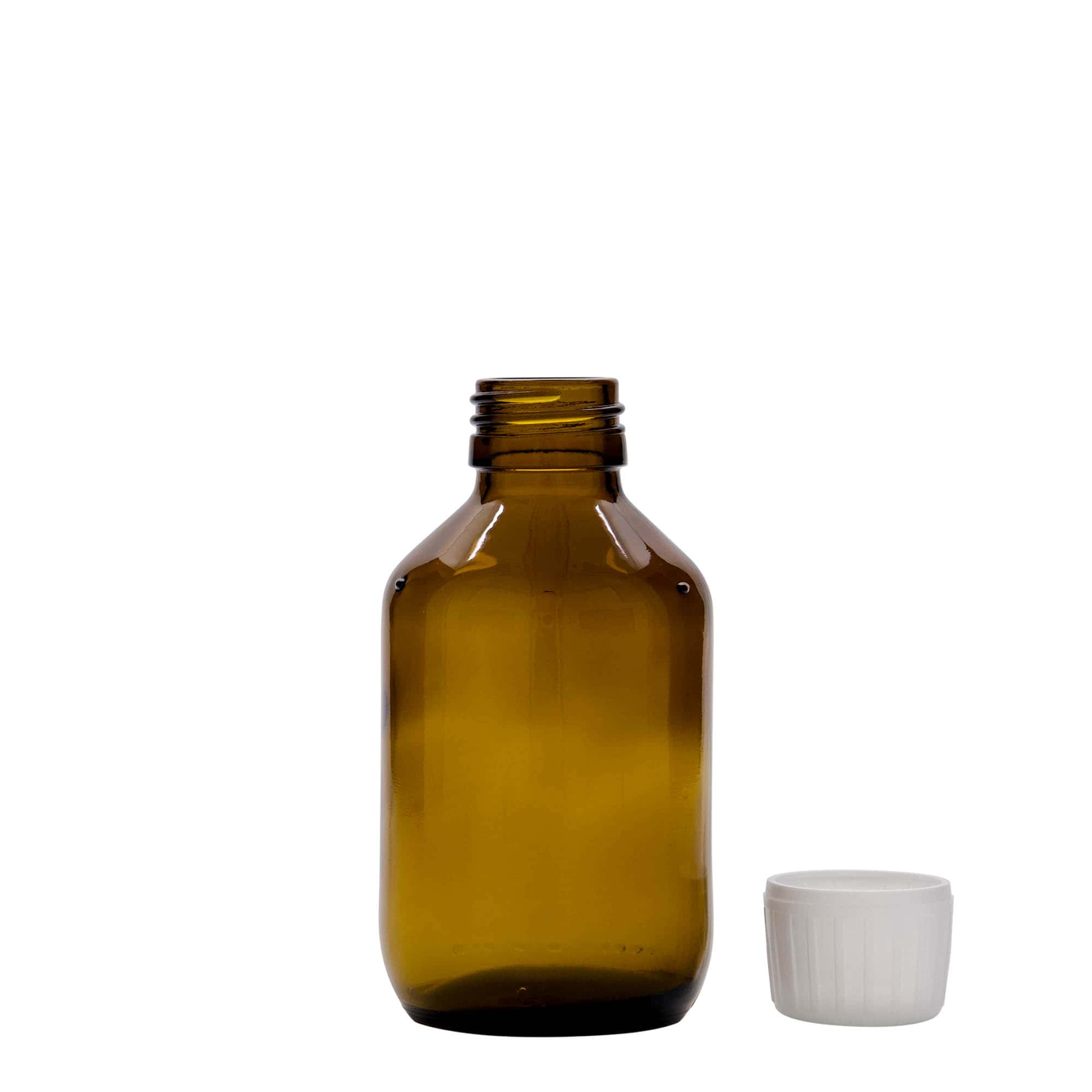 150 ml butelka medyczna, brązowa, szkło, szyjka: PP 28