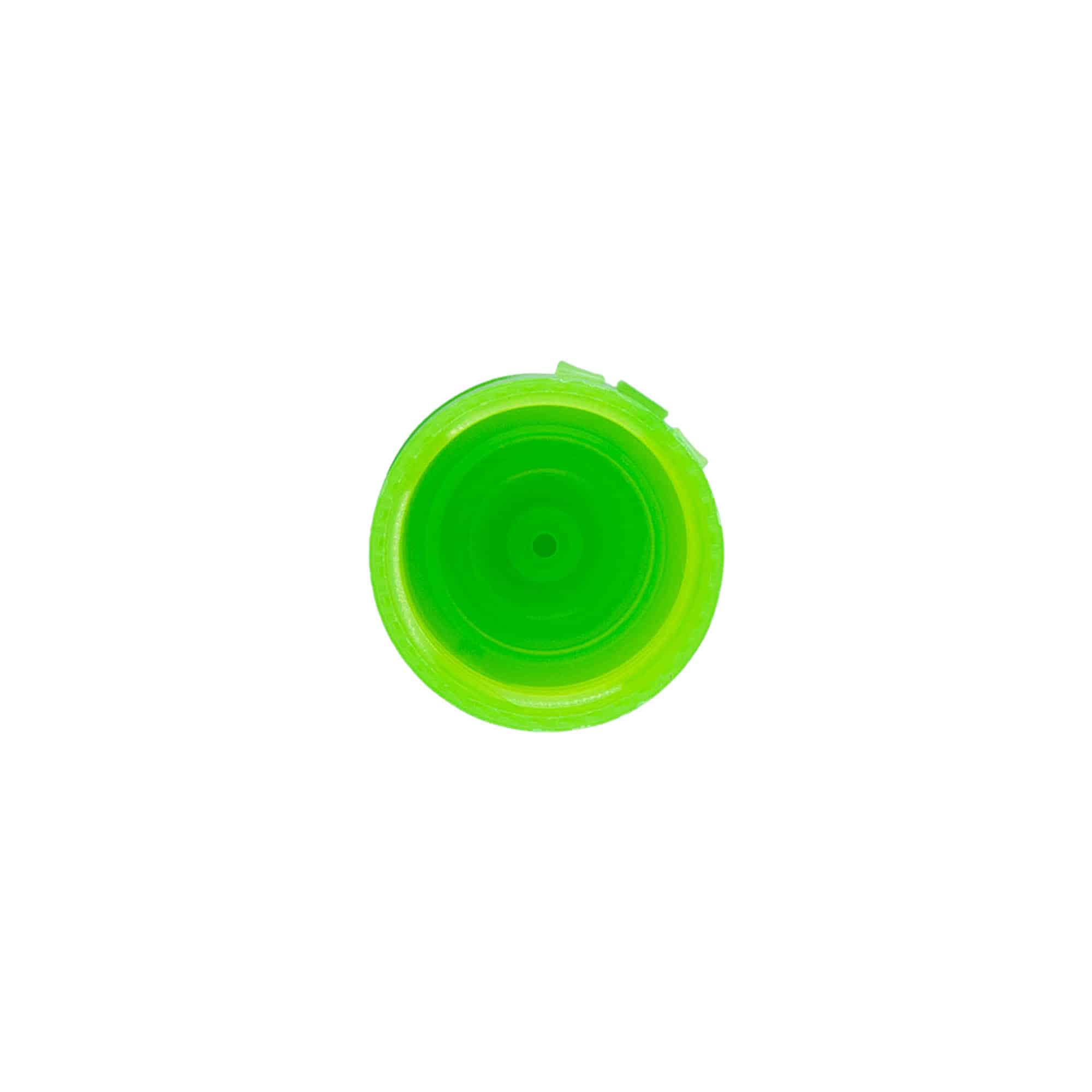 Zakręcana nakrętka z zawiasem, tworzywo sztuczne PP, zielona, do gwintu: 24/410