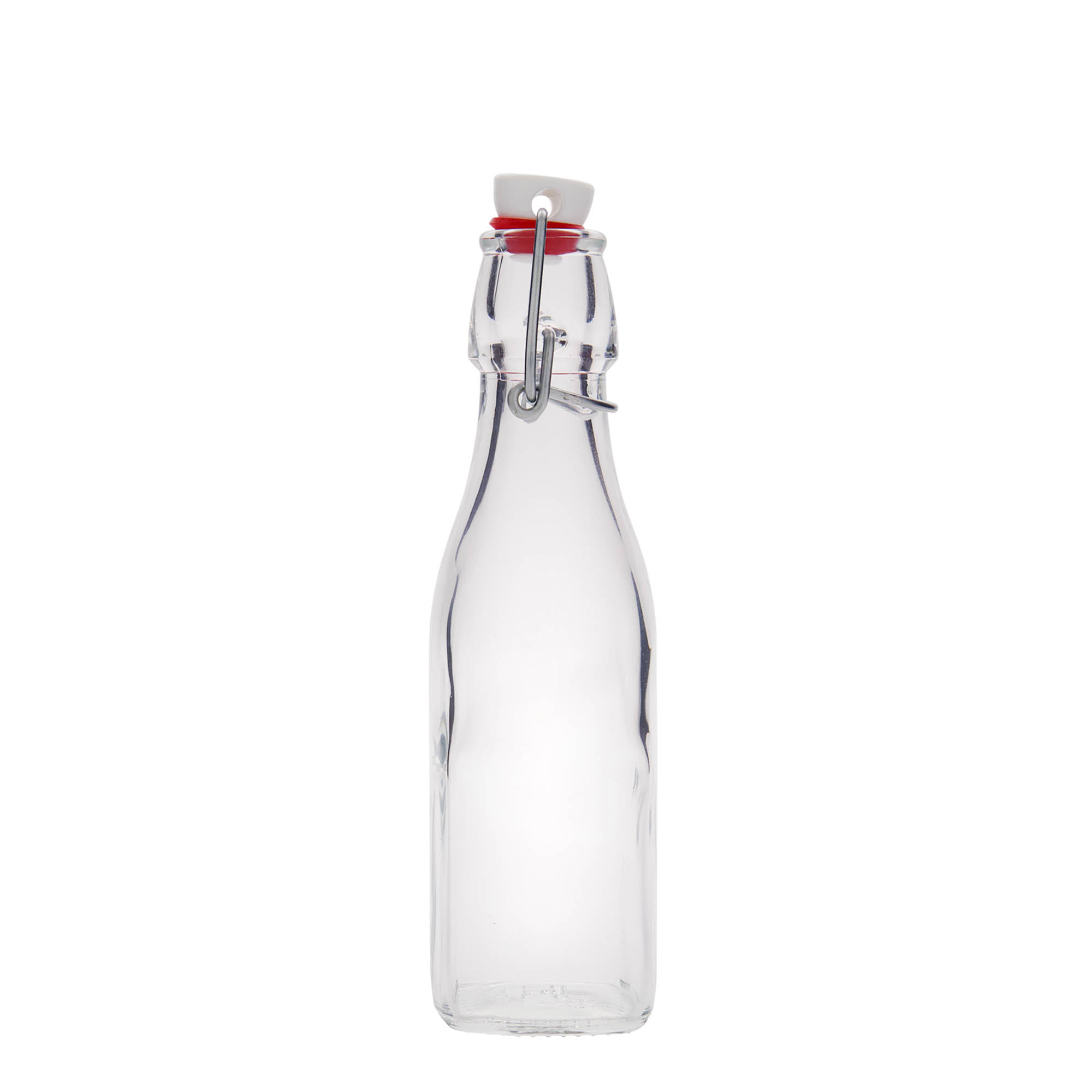 250 ml szklana butelka 'Swing, kwadratowa, otwór: zamknięcie na zaczep' 250 ml szklana butelka 'Swing, kwadratowa, otwór: zamknięcie na zaczep'