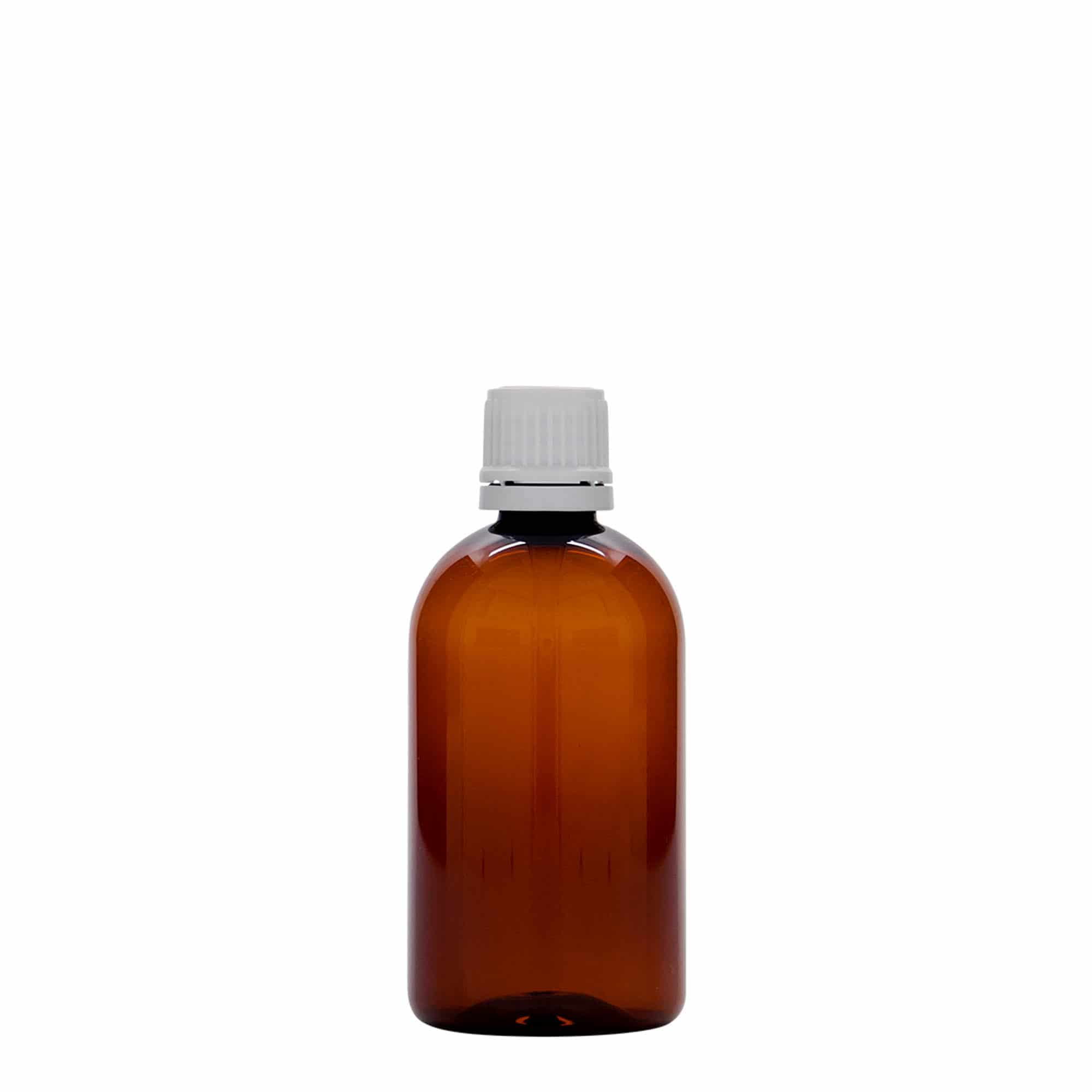 100 ml butelka farmaceutyczna PET 'Easy Living', kolor brązowy, tworzywo sztuczne, zamknięcie: DIN 18