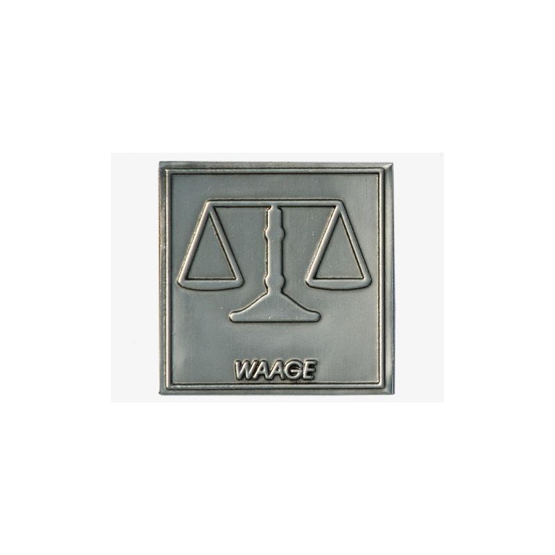 Etykieta cynowa „Waga”, kwadratowa, metalowa, srebrna Etykieta cynowa „Waga”, kwadratowa, metalowa, srebrna