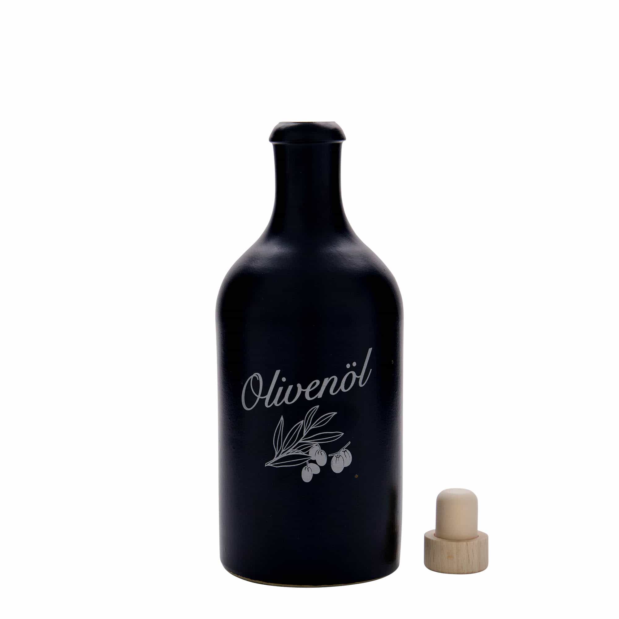 500 ml gliniany dzbanek, wzór: olej z oliwek, kamionka, kolor czarny, zamknięcie: korek