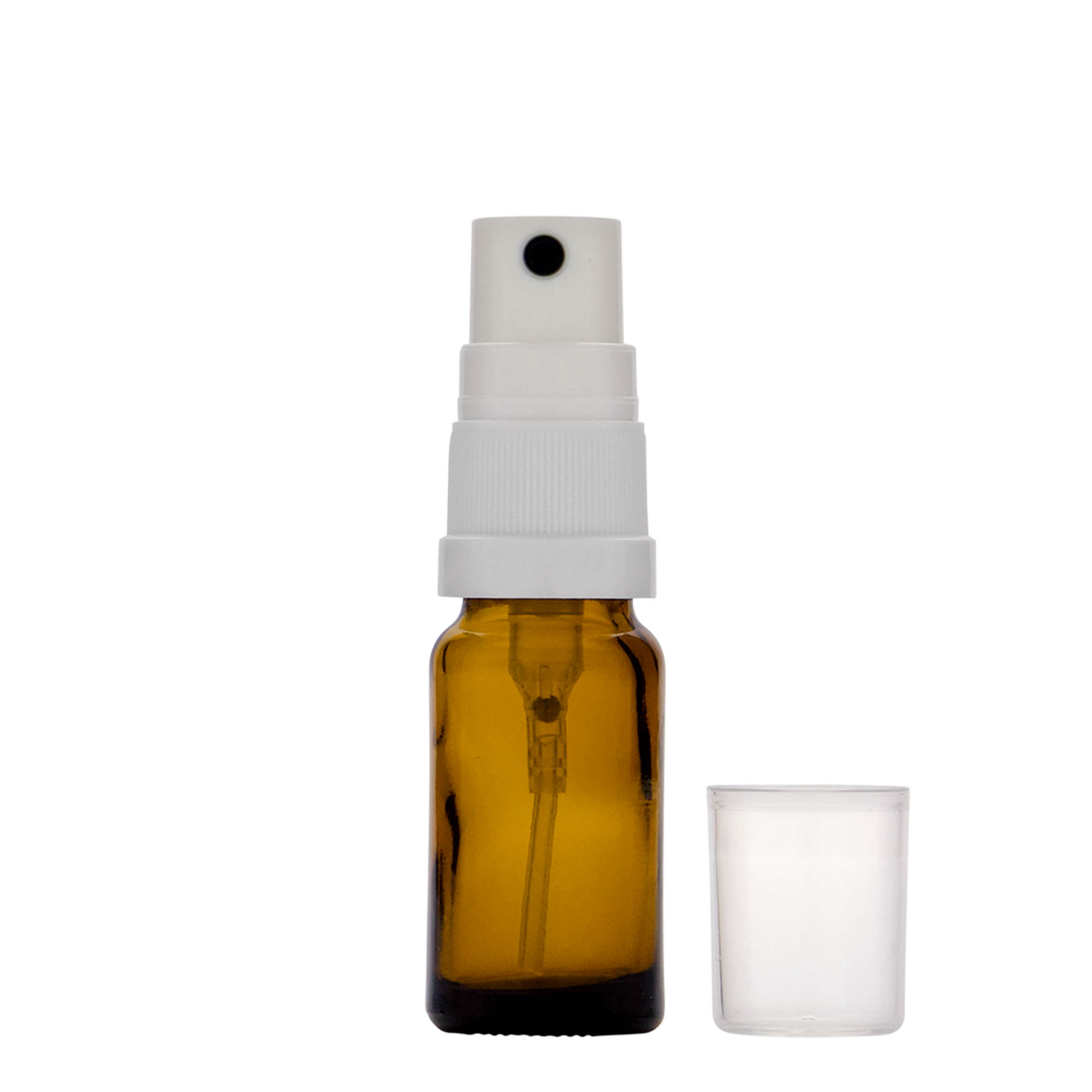 10 ml butelka z rozpylaczem, medyczna, szkło, brązowa, gwint: DIN 18