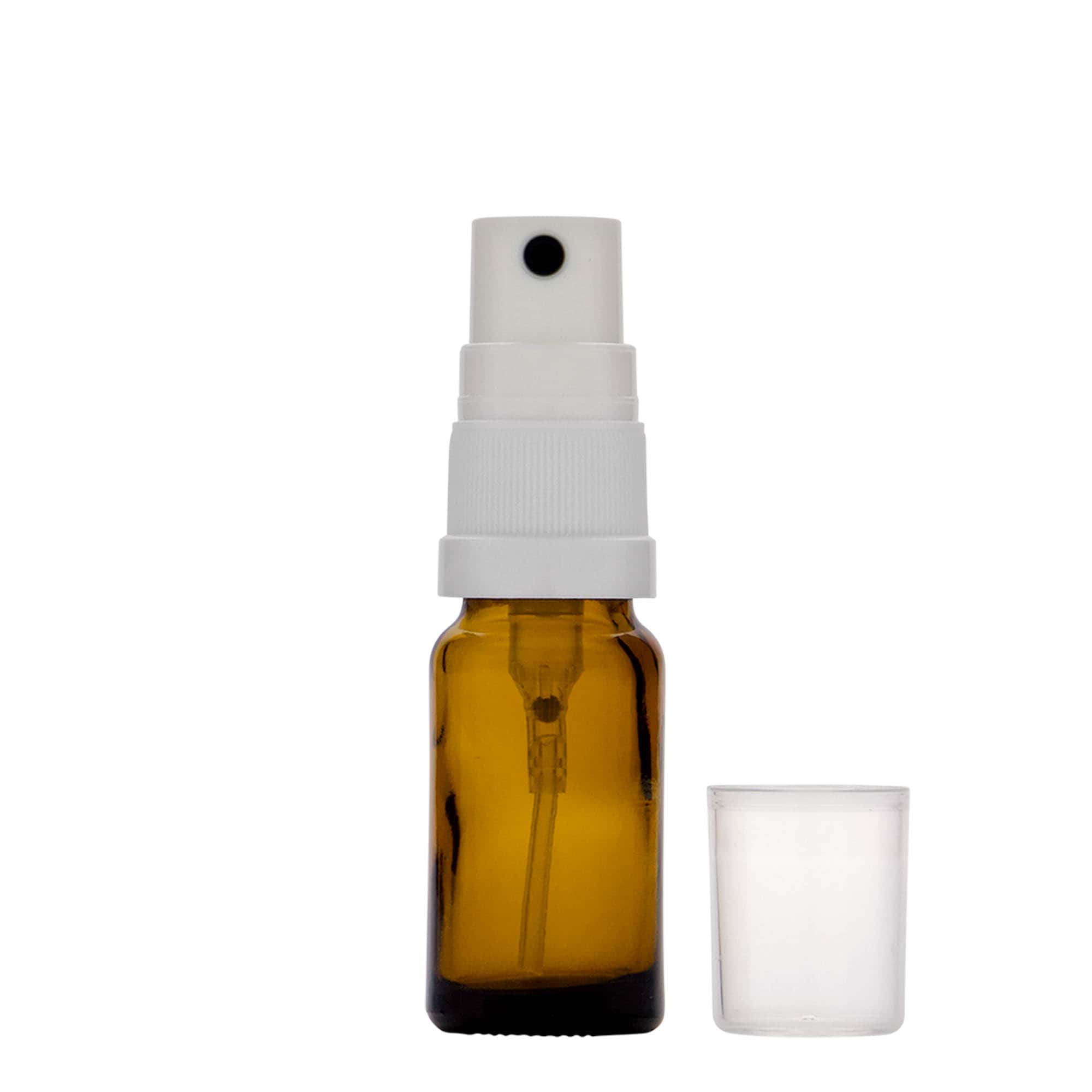 10 ml butelka z rozpylaczem, medyczna, szkło, brązowa, gwint: DIN 18