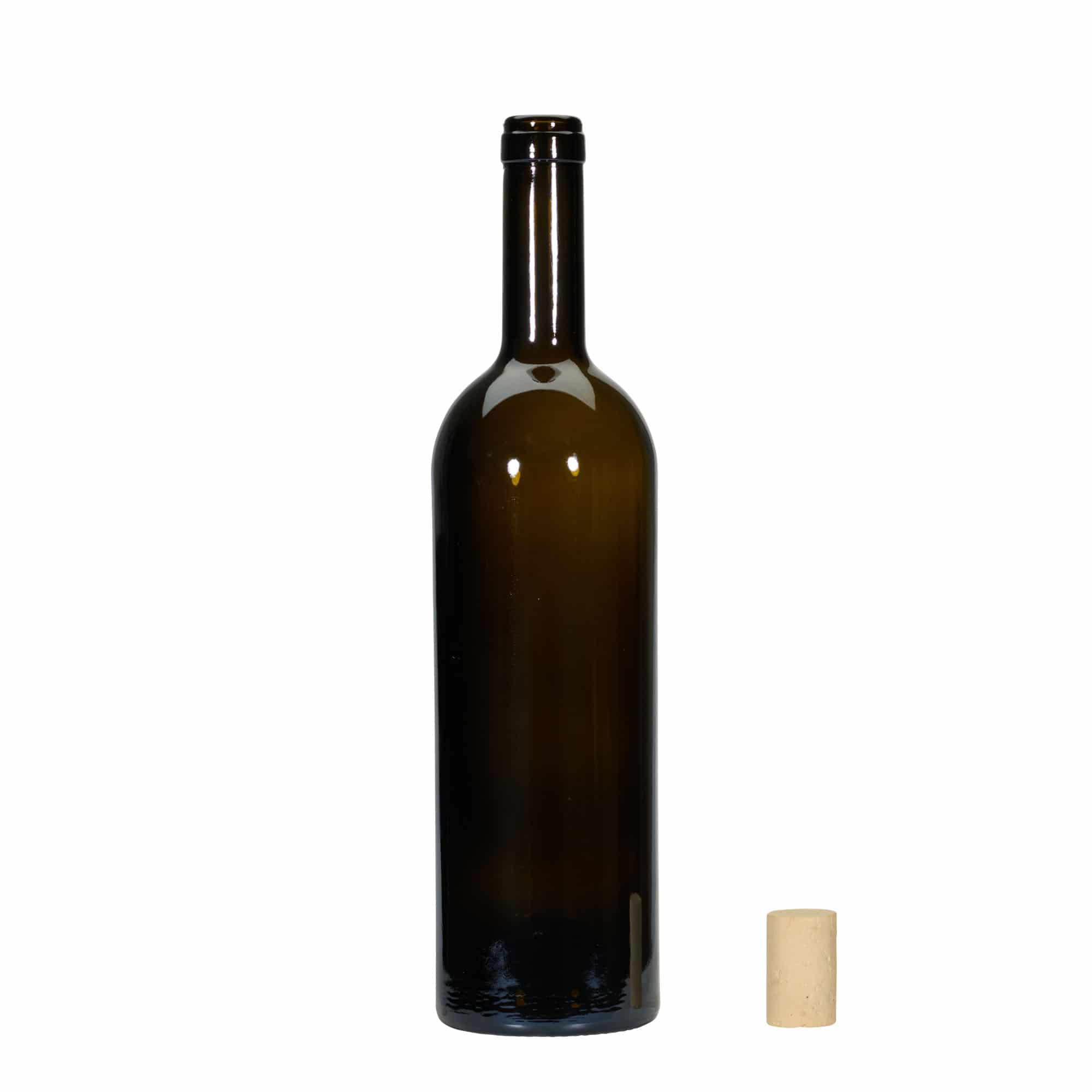 750 ml butelka na wino 'Golia', kolor zielony antyczny, zamknięcie: korek