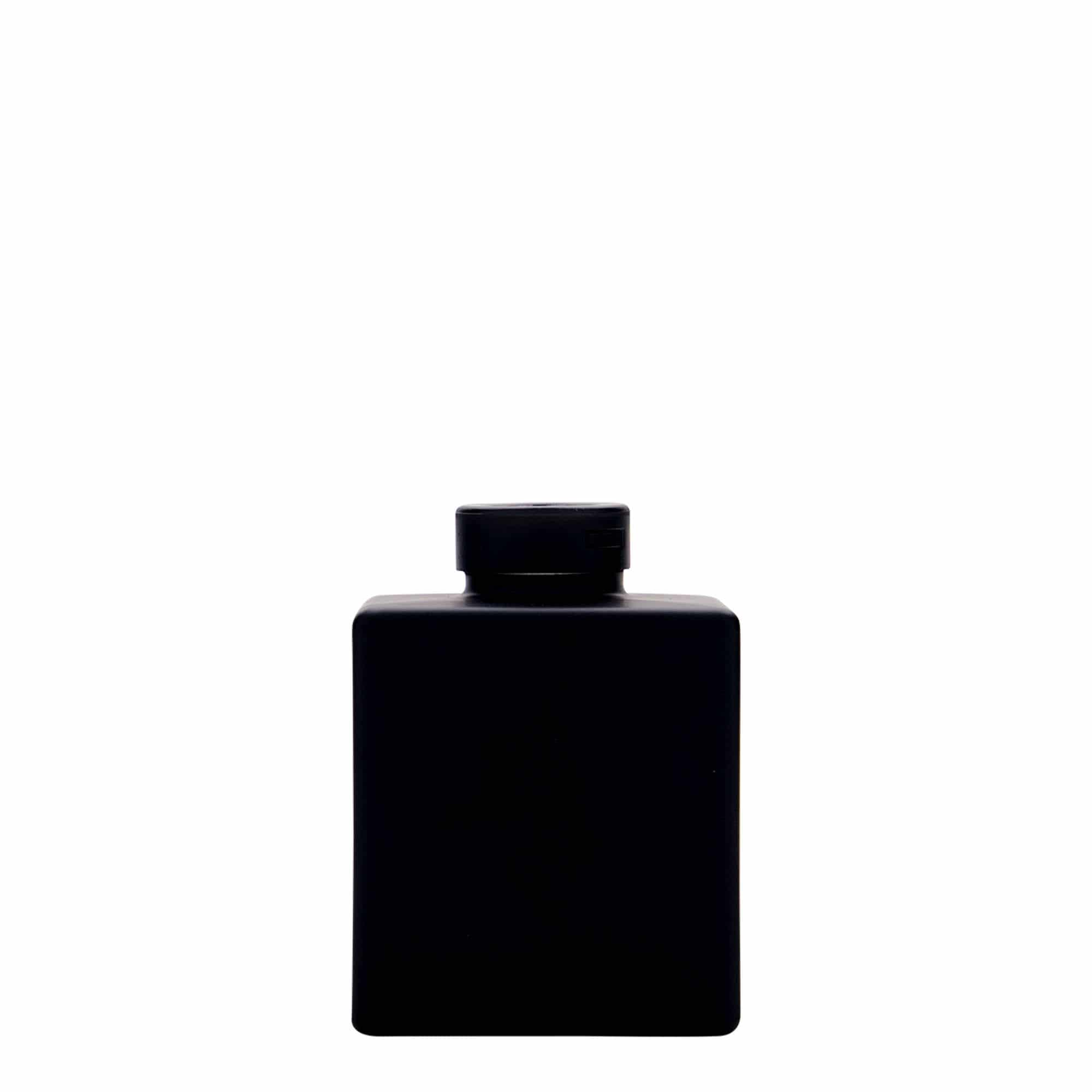 100 ml butelka szklana 'Cube', kwadratowa, kolor czarny, zamknięcie: korek