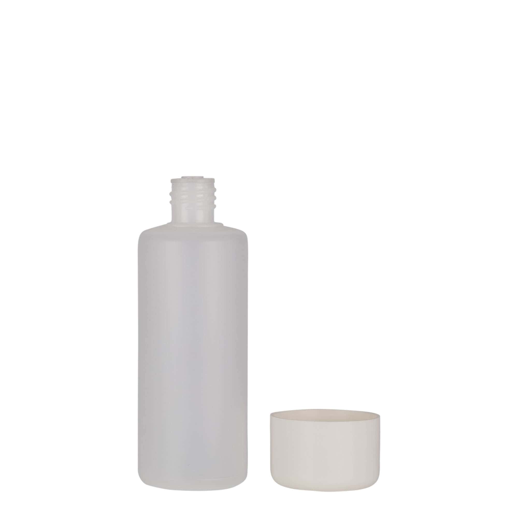 100 ml butelka okrągła, tworzywo sztuczne PE, naturalny kolor, szyjka: zakrętka 100 ml butelka okrągła, tworzywo sztuczne PE, naturalny kolor, szyjka: zakrętka