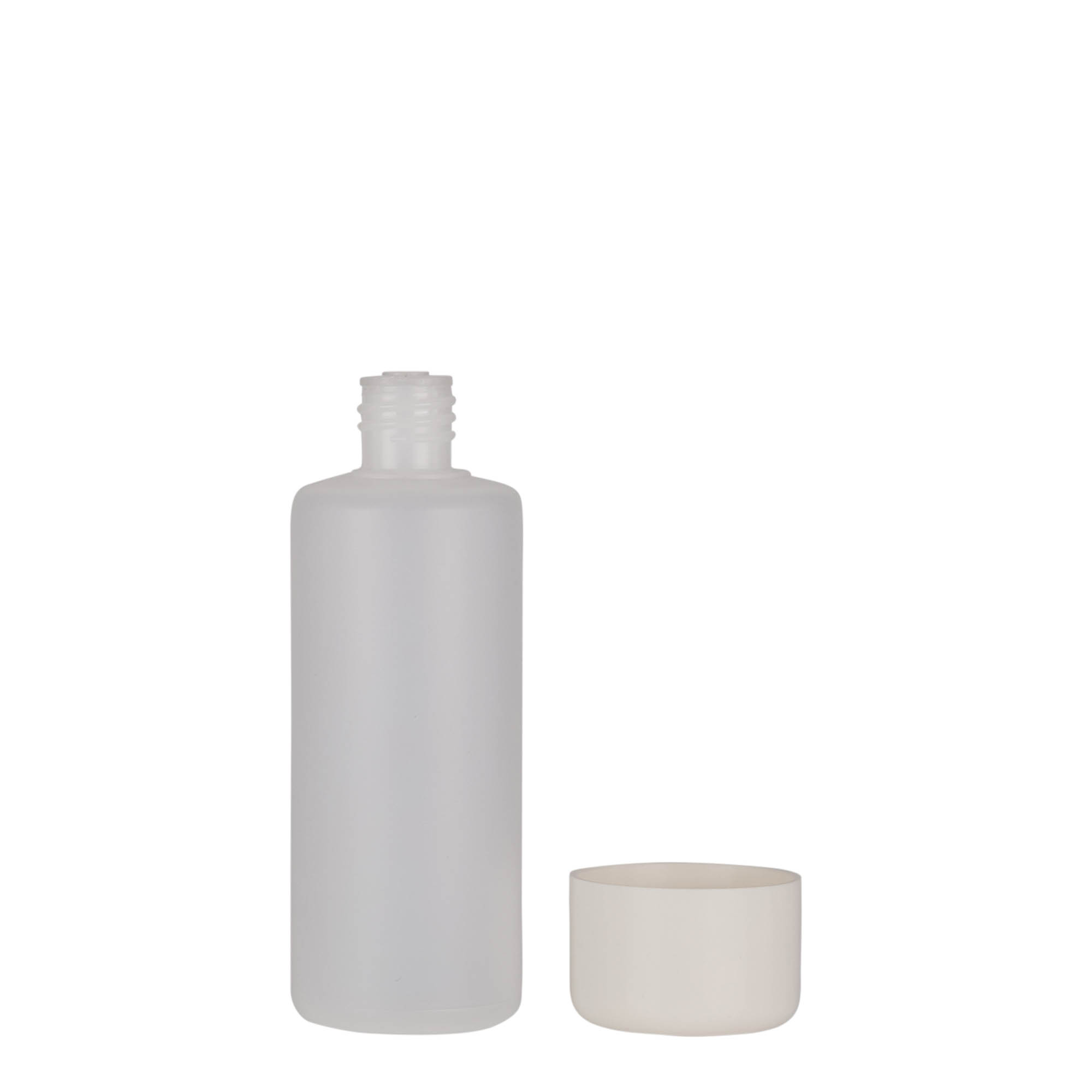 100 ml butelka okrągła, tworzywo sztuczne PE, naturalny kolor, szyjka: zakrętka 100 ml butelka okrągła, tworzywo sztuczne PE, naturalny kolor, szyjka: zakrętka
