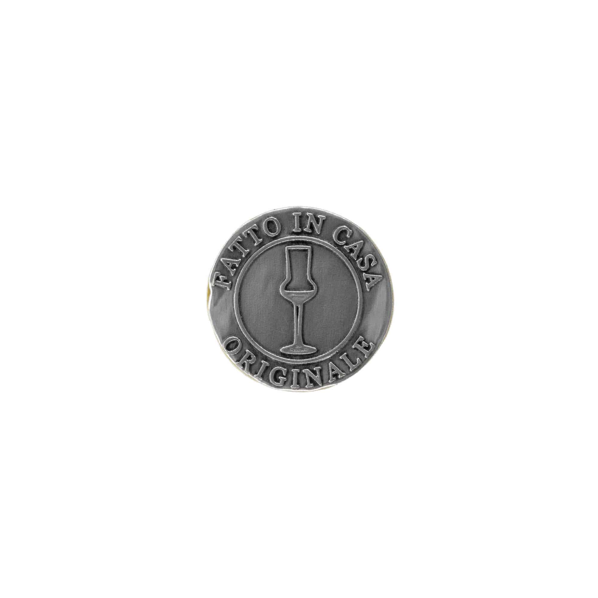 Etykieta cynowa 'Fatto in Casa', okrągła, metal, kolor srebrny