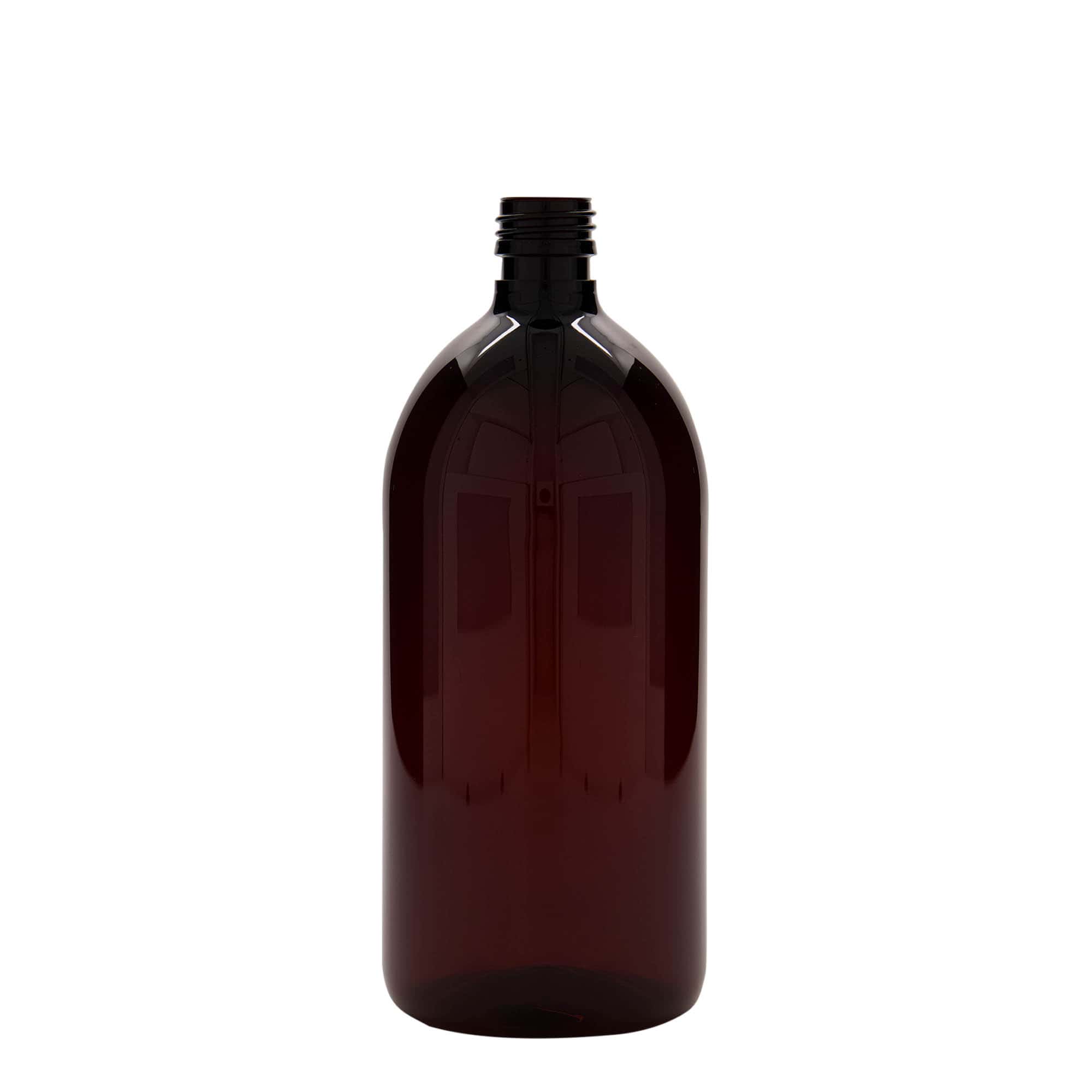 1.000 ml butelka medyczna PET, brązowa, plastik, gwint: PP 28