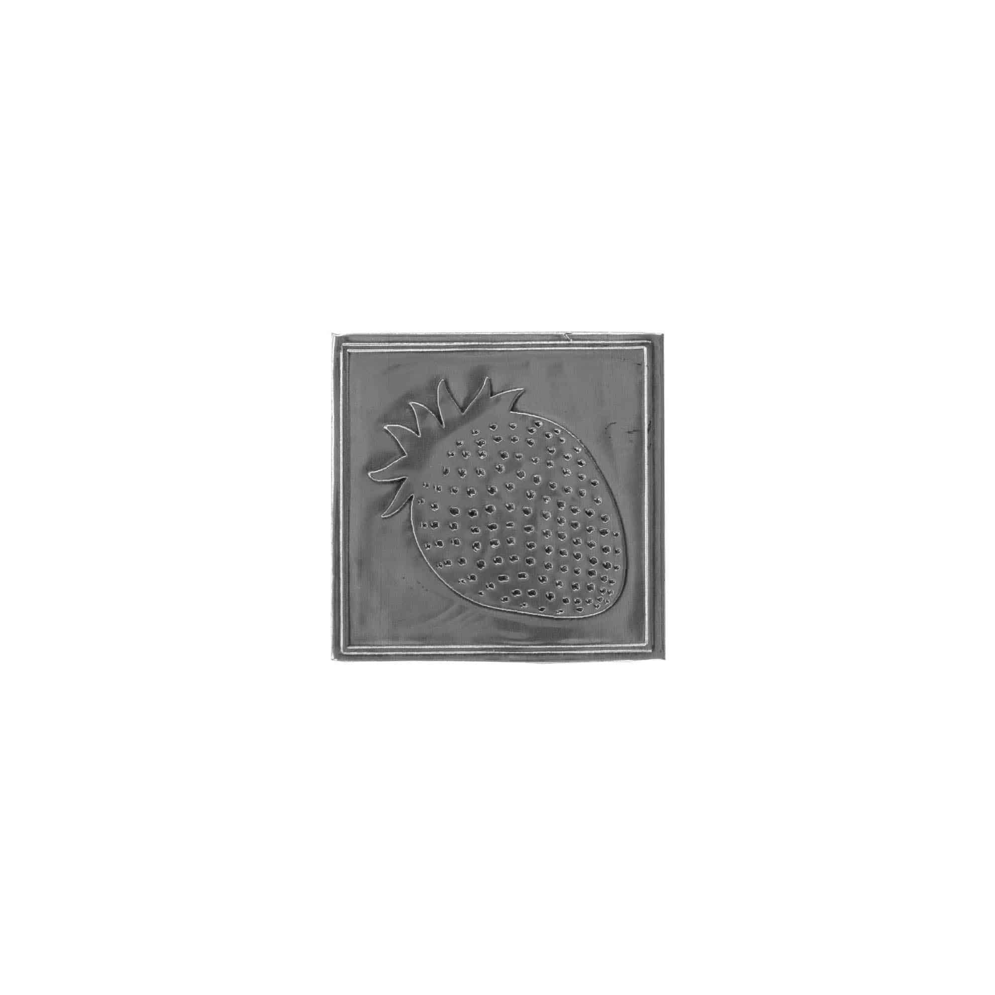 Etykieta cynowa „Truskawka”, kwadratowa, metalowa, srebrna