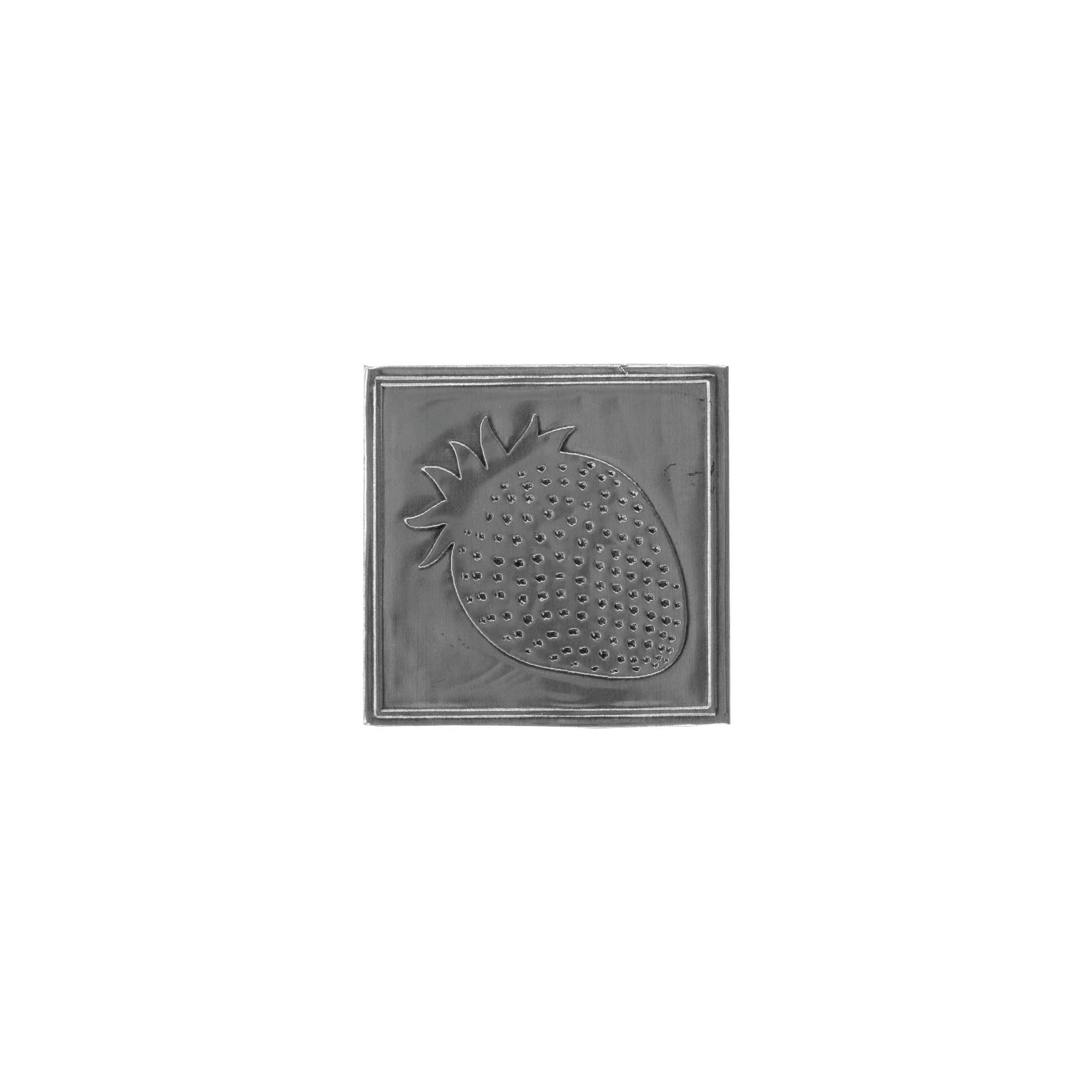 Etykieta cynowa „Truskawka”, kwadratowa, metalowa, srebrna Etykieta cynowa „Truskawka”, kwadratowa, metalowa, srebrna
