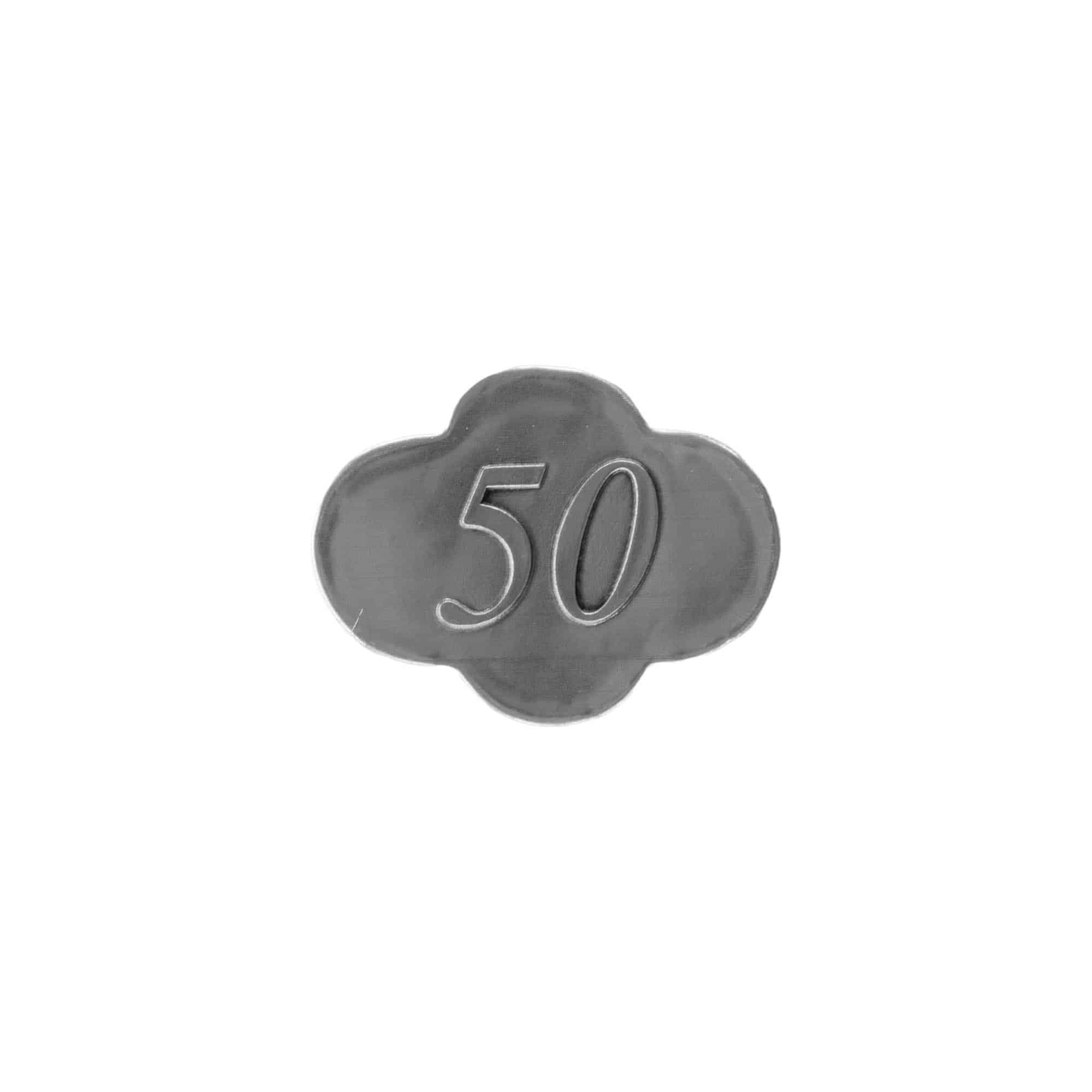 Etykieta cynowa '50', metal, kolor srebrny