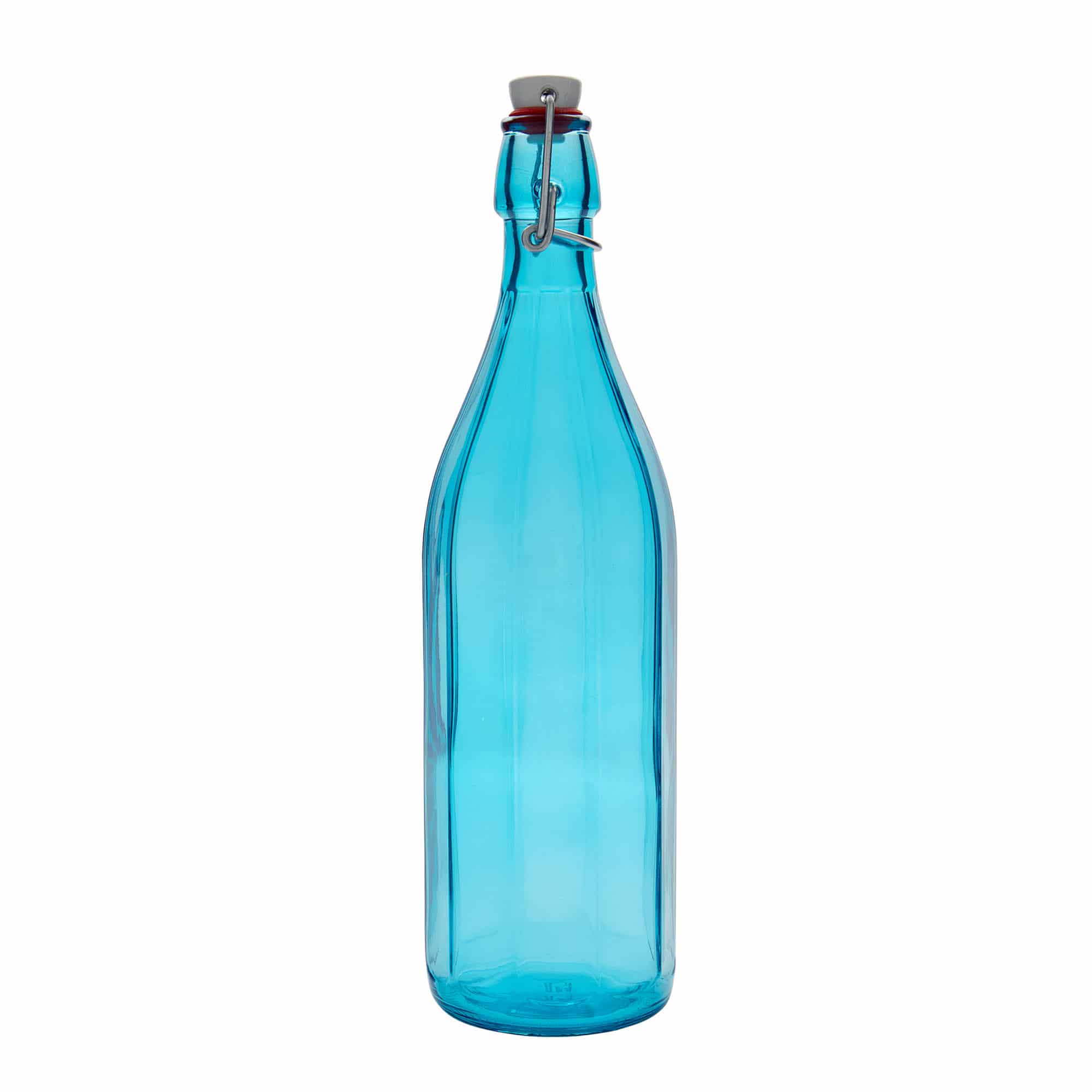 1000 ml butelka szklana 'Oxford', dziesięciokątna, kolor lazurowy, zamknięcie: Zamknięcie pałąkowe