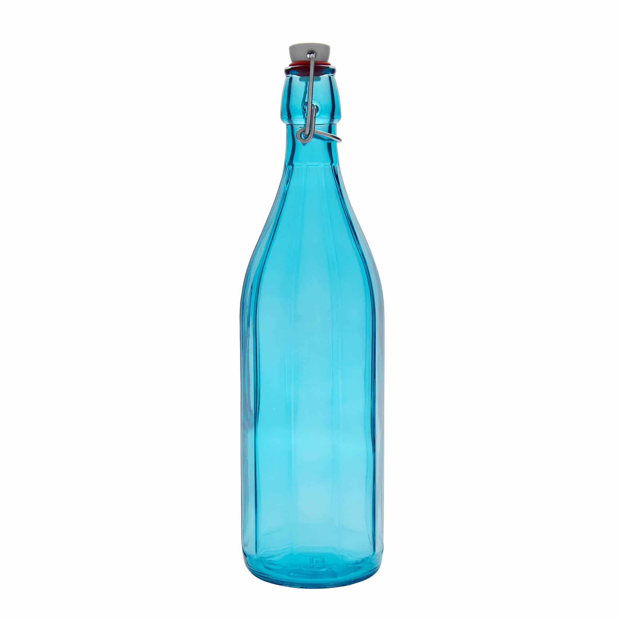 1000 ml butelka szklana 'Oxford', dziesięciokątna, kolor lazurowy, zamknięcie: Zamknięcie pałąkowe 1000 ml butelka szklana 'Oxford', dziesięciokątna, kolor lazurowy, zamknięcie: Zamknięcie pałąkowe