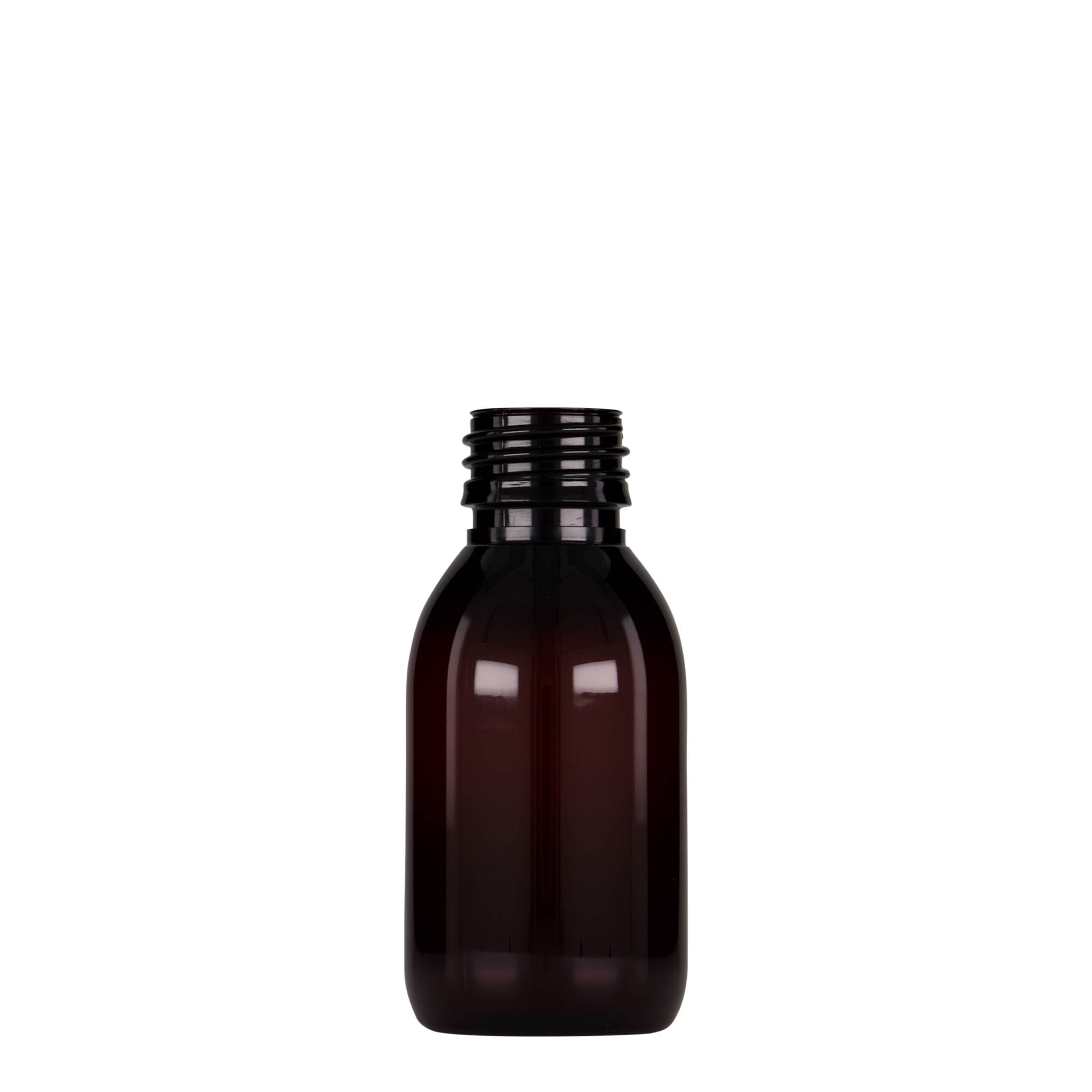 100 ml butelka medyczna PET, brązowa, plastik, gwint: PP 28 100 ml butelka medyczna PET, brązowa, plastik, gwint: PP 28