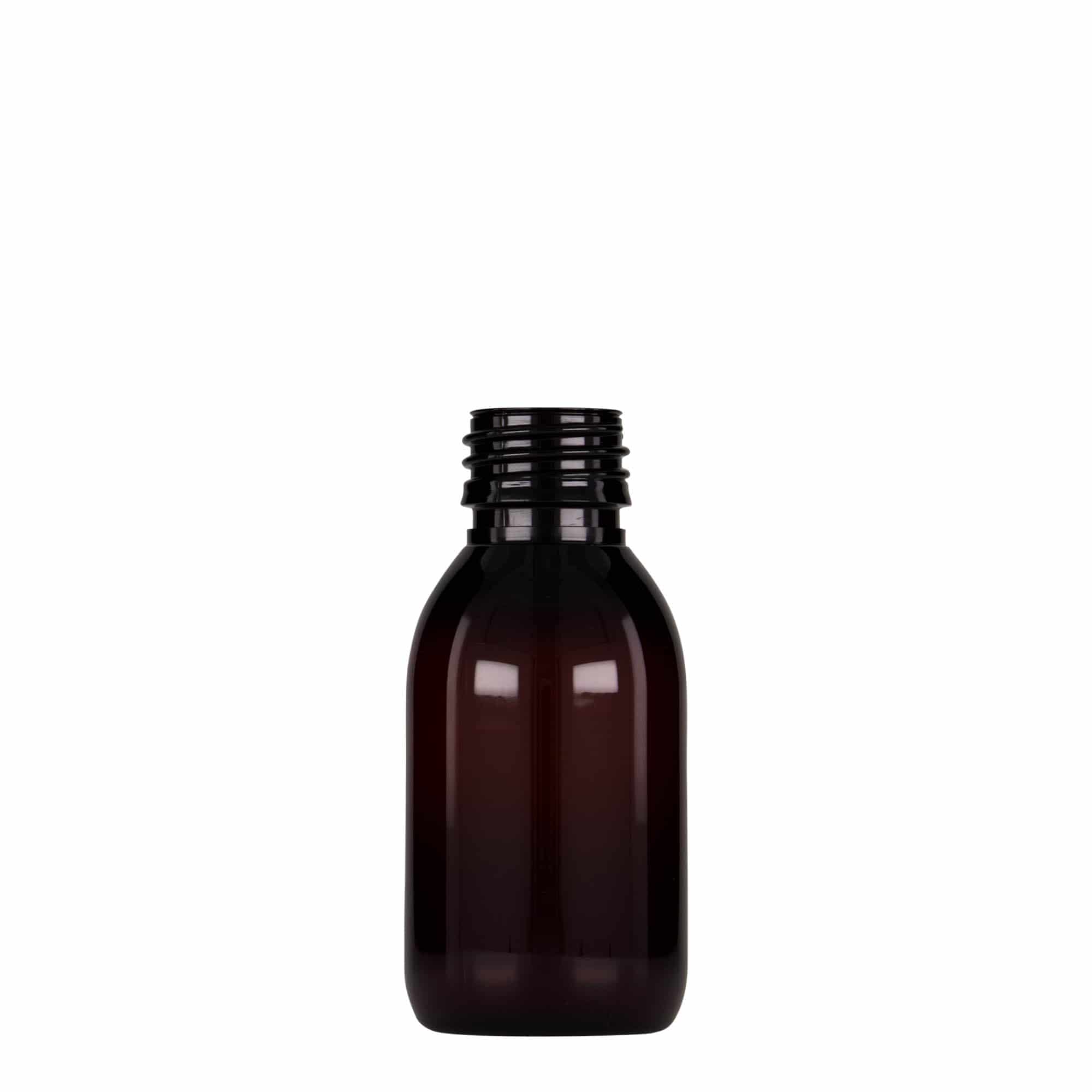 100 ml butelka medyczna PET, brązowa, plastik, gwint: PP 28