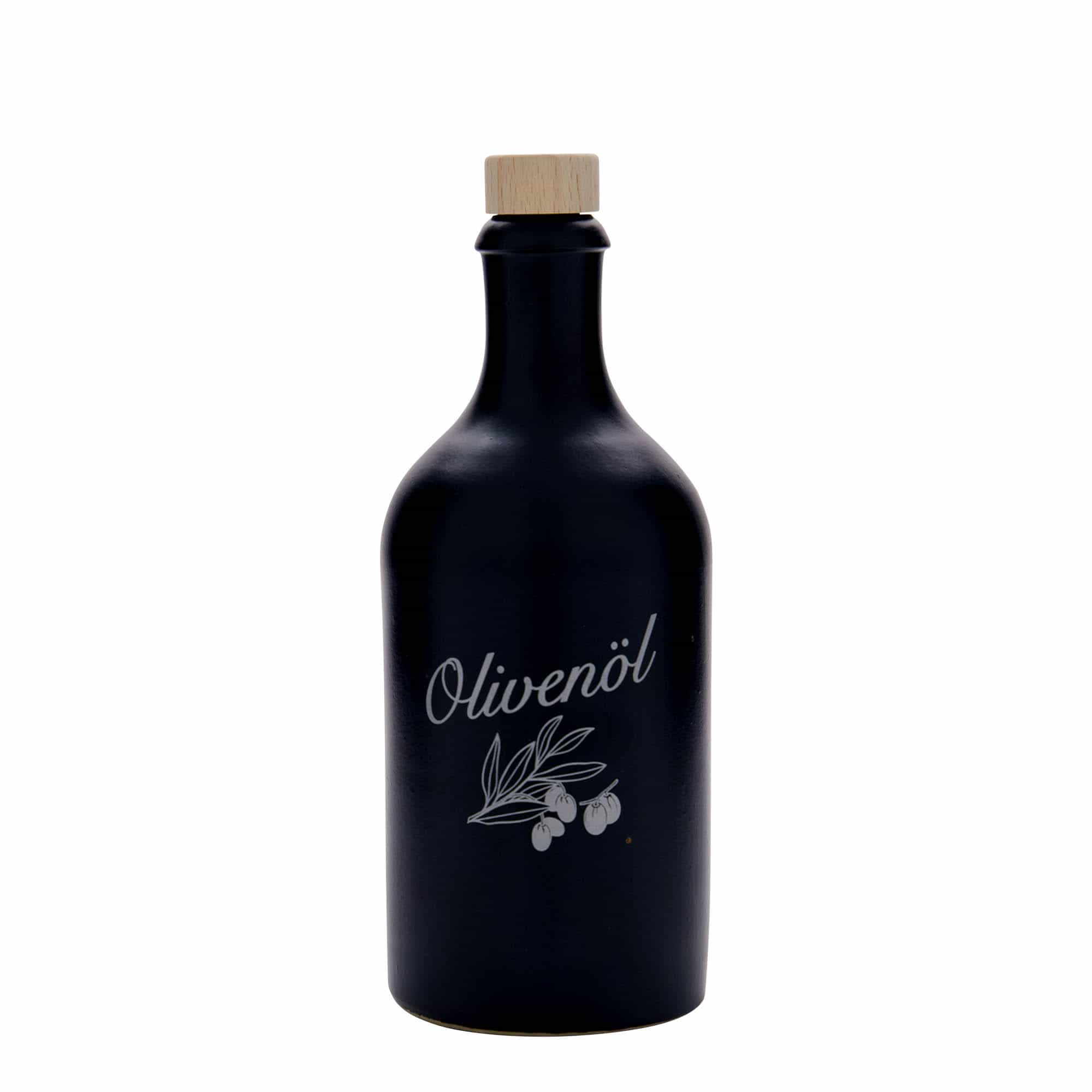 500 ml dzbanek do toniku, motyw: oliwa z oliwek, kamionka, czarny, wylew: korek