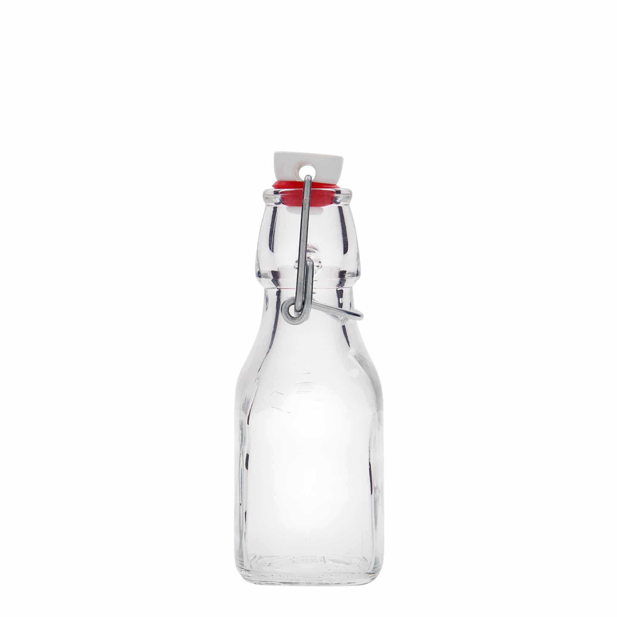 125 ml butelka szklana 'Swing', kwadratowa, zamknięcie: Zamknięcie pałąkowe
