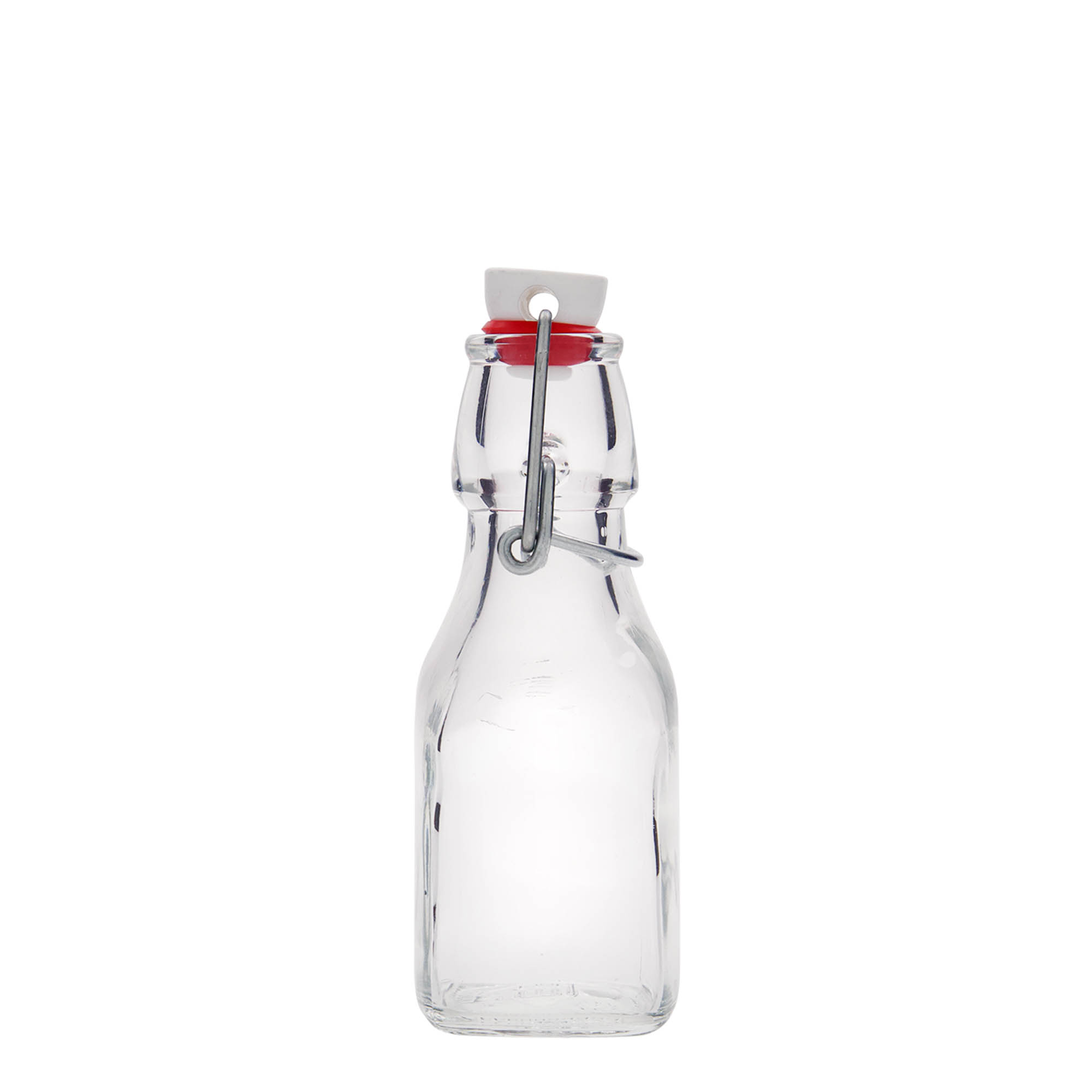 125 ml butelka szklana „Swing”, kwadratowa, szyjka: zamknięcie na druciany zatrzask