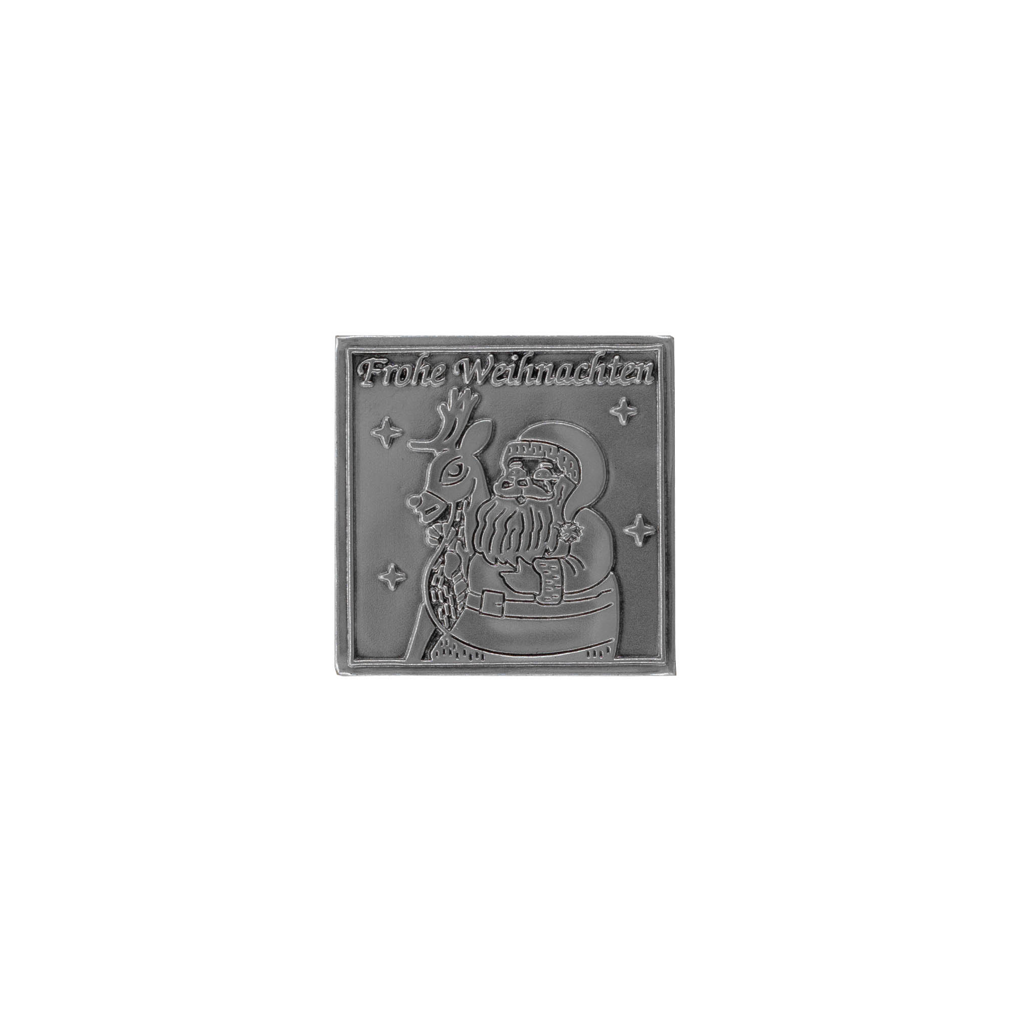 Etykieta cynowa „Wesołych Świąt”, kwadratowa, metalowa, srebrna Etykieta cynowa „Wesołych Świąt”, kwadratowa, metalowa, srebrna