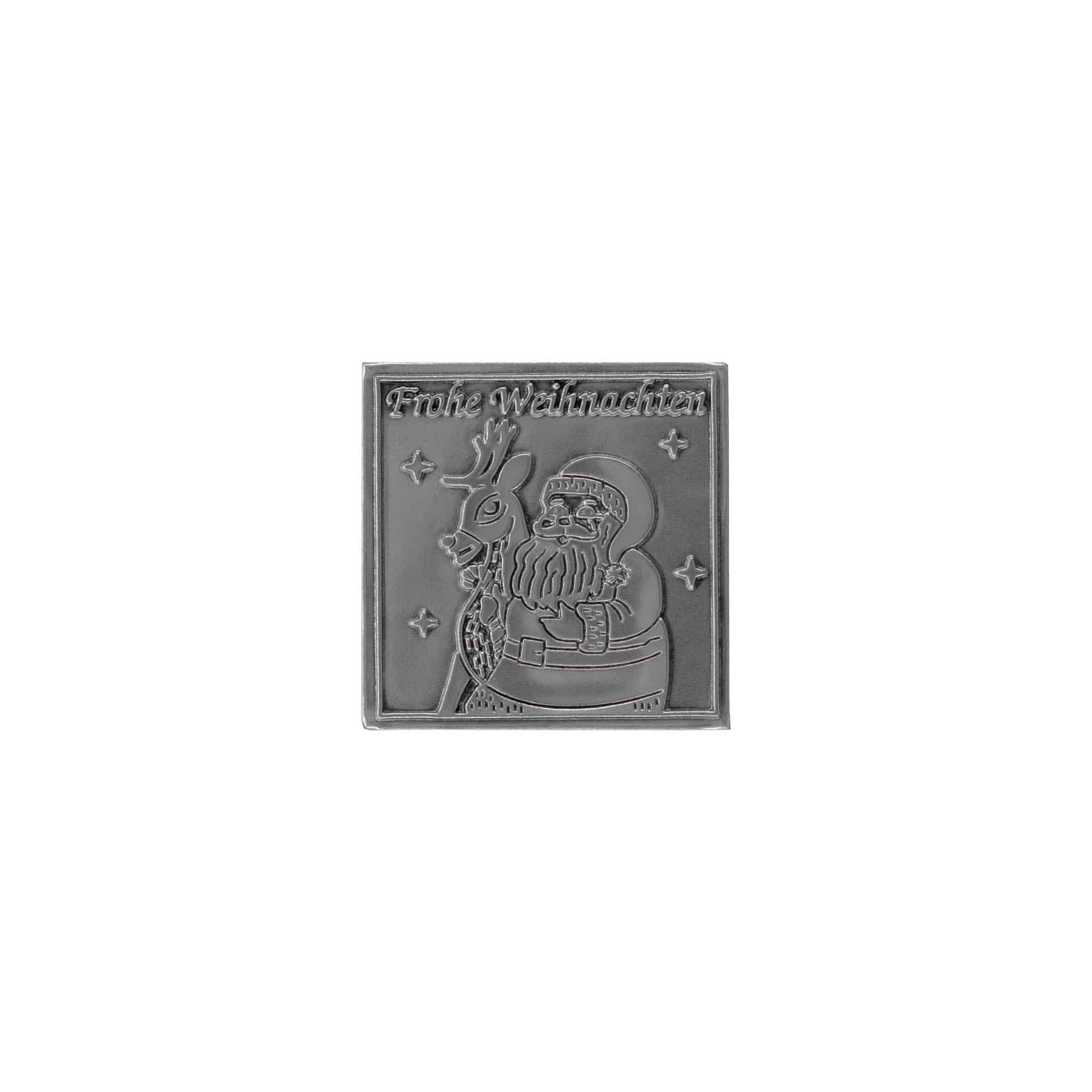 Etykieta cynowa „Wesołych Świąt”, kwadratowa, metalowa, srebrna