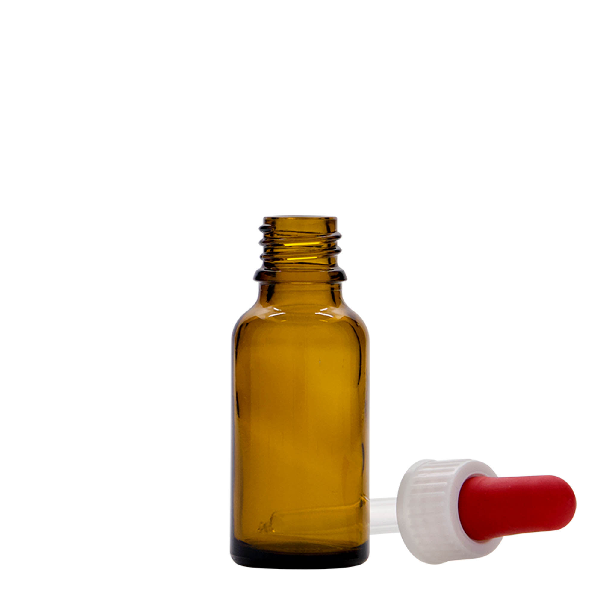 20 ml butelka z pipetą, medyczna, szkło, brązowa, gwint: DIN 18 20 ml butelka z pipetą, medyczna, szkło, brązowa, gwint: DIN 18