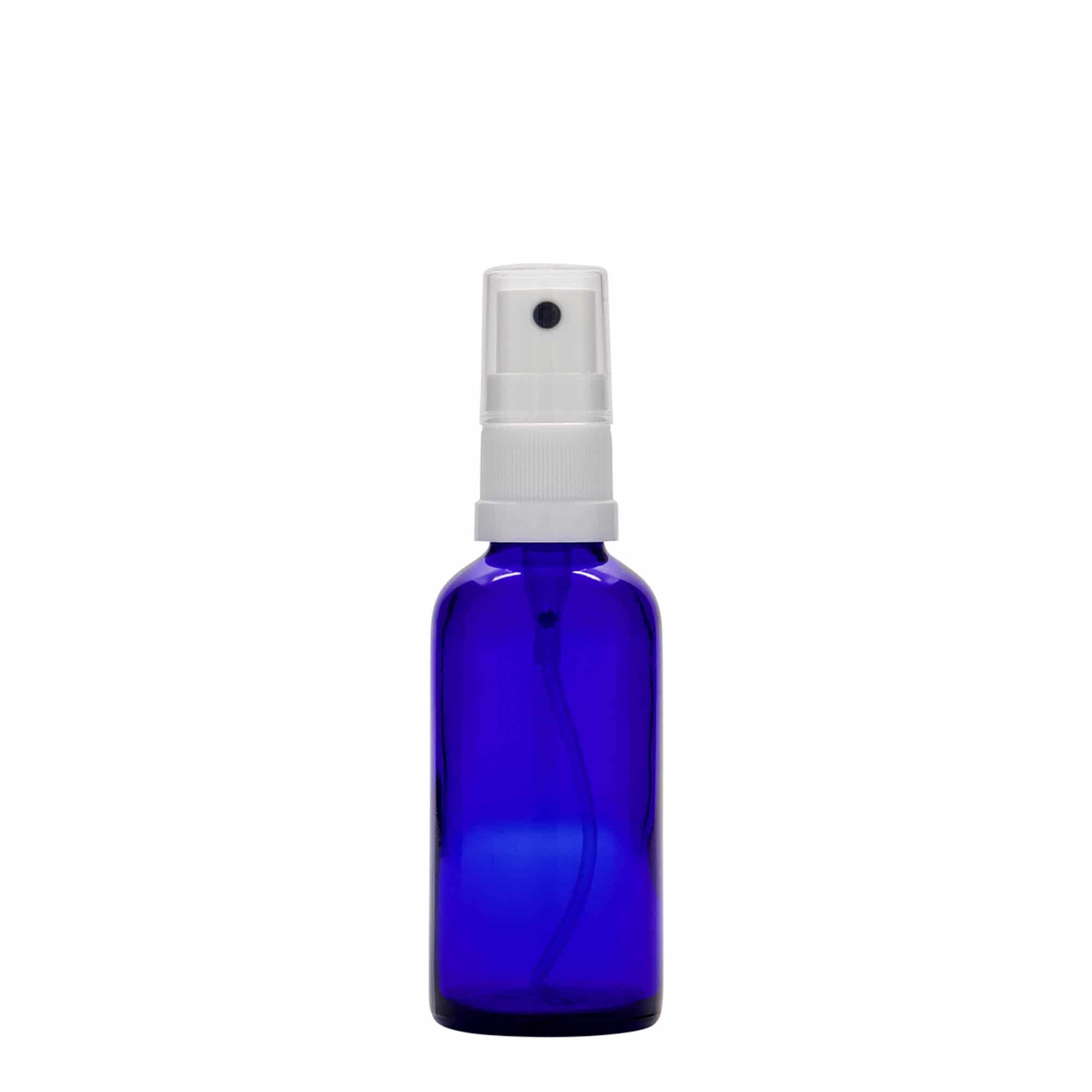 50 ml butelka z rozpylaczem, medyczna, szkło, królewski błękit, gwint: DIN 18 50 ml butelka z rozpylaczem, medyczna, szkło, królewski błękit, gwint: DIN 18