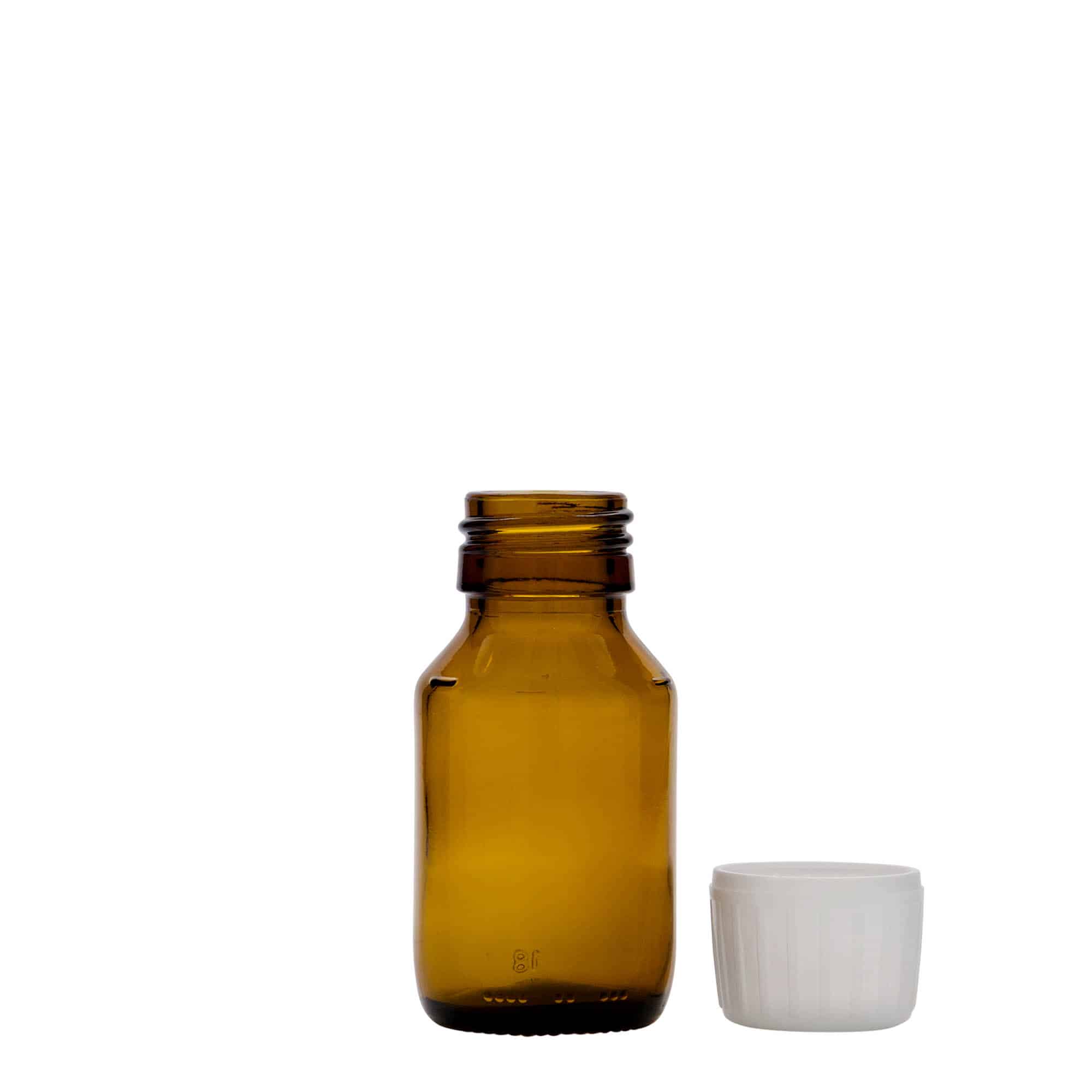 50 ml butelka farmaceutyczna, kolor brązowy, szkło, zamknięcie: PP 28