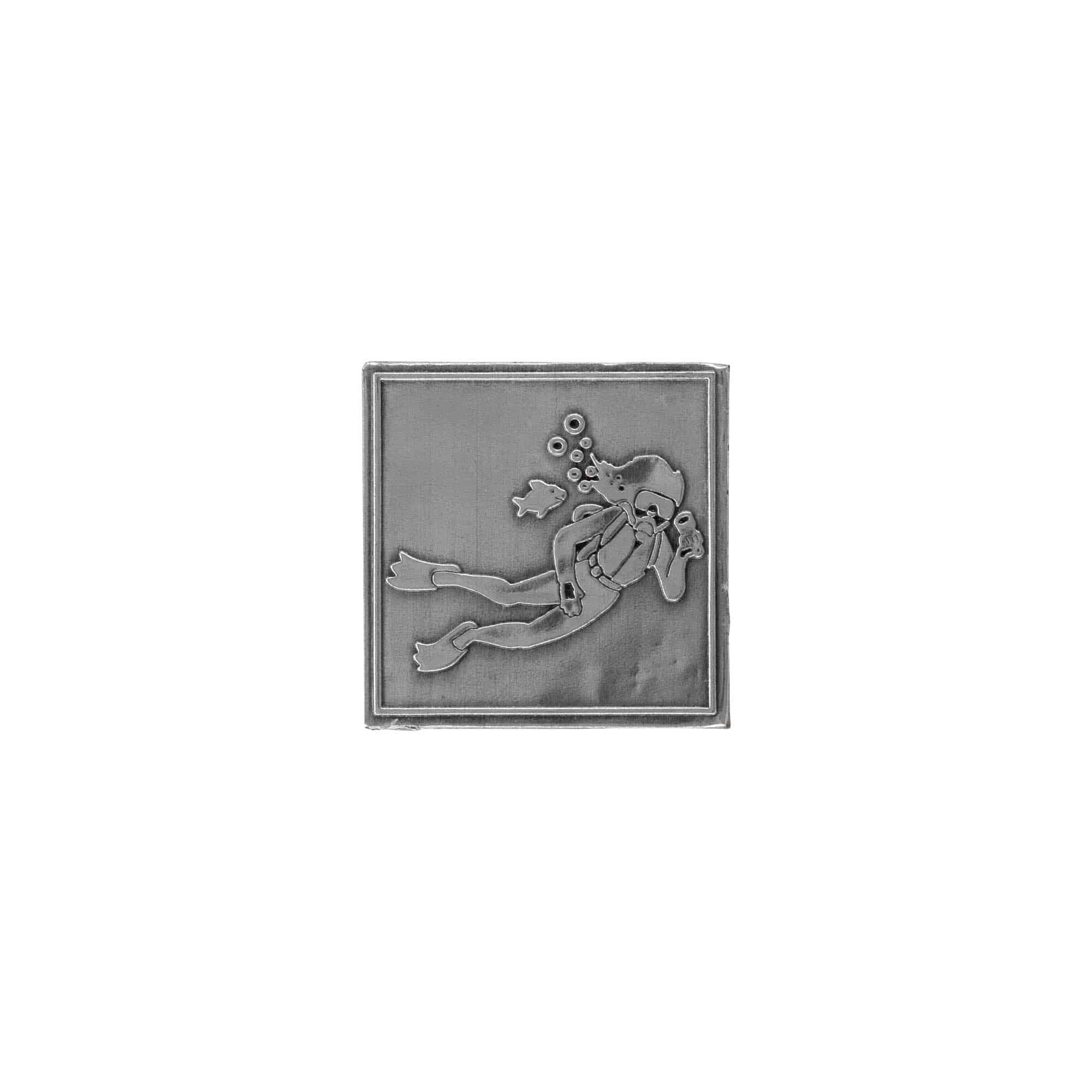 Etykieta cynowa 'Nurek', kwadratowa, metal, kolor srebrny Etykieta cynowa 'Nurek', kwadratowa, metal, kolor srebrny