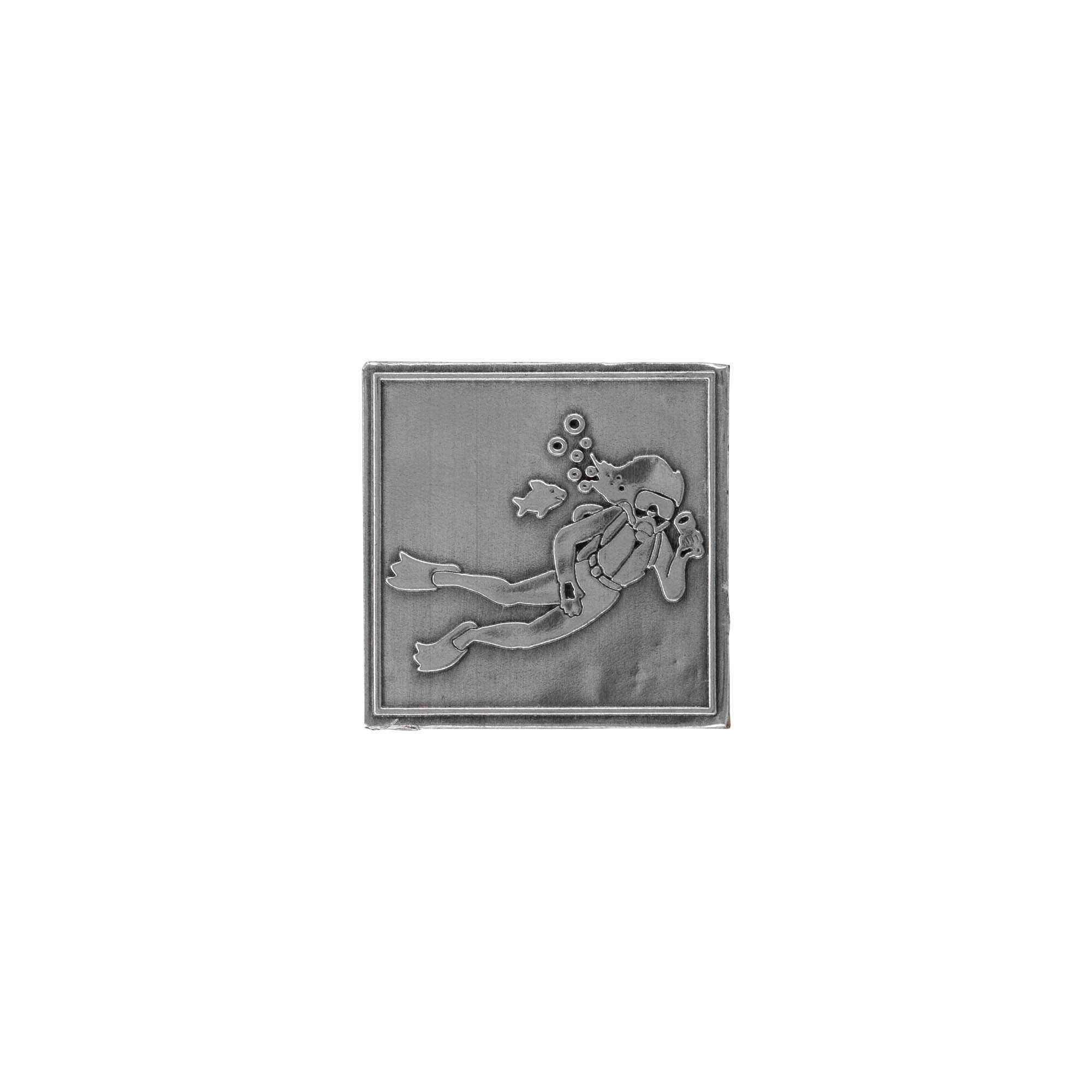 Etykieta cynowa „Taucher”, kwadratowa, metalowa, srebrna