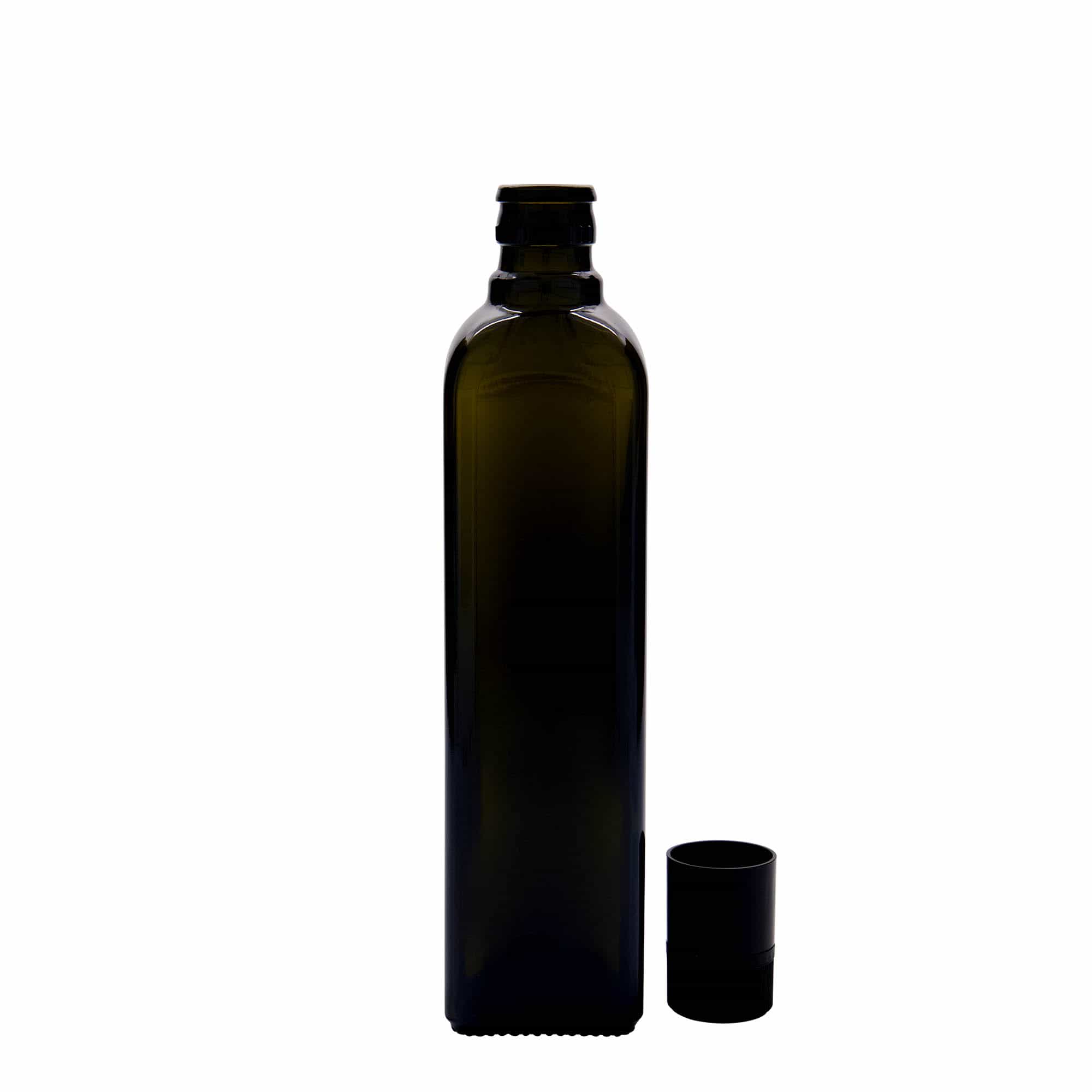 500 ml butelka na ocet/olej 'Quadra', szkło, kwadratowa, kolor zielony antyczny, zamknięcie: DOP