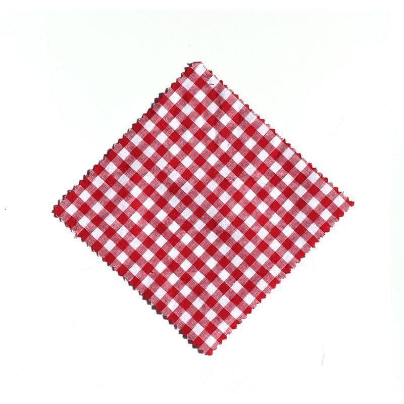 Kapturek na słoik w kratkę 12x12, kwadratowy, materiał tekstylny, kolor czerwony, zamknięcie: TO38-TO53