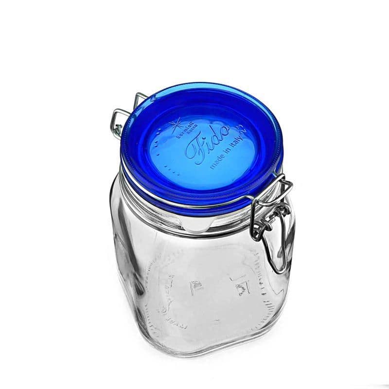 1000 ml słoik z zamknięciem pałąkowym 'Fido' Blue Top, kwadratowy, zamknięcie: Zamknięcie pałąkowe