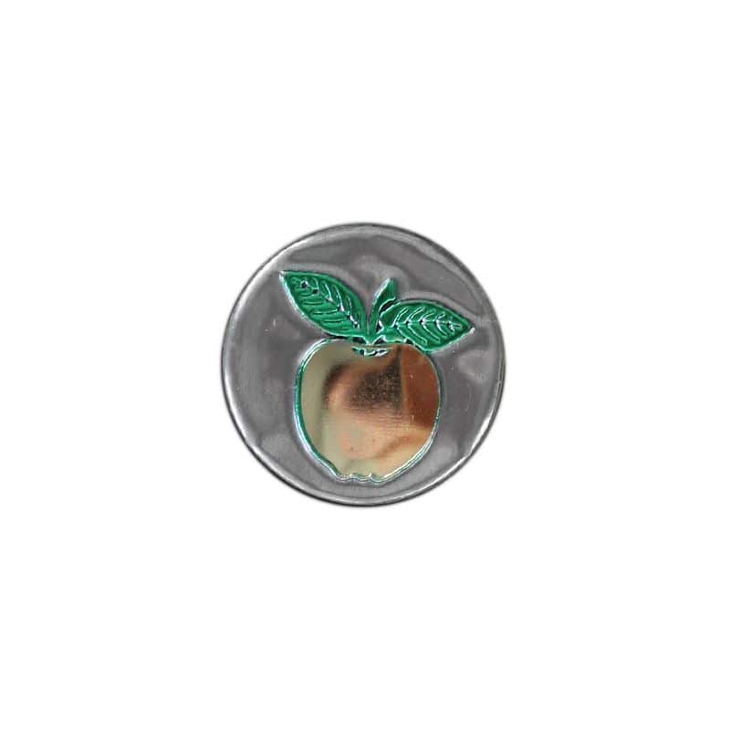 Etykieta cynowa 'Jabłko', okrągła, metal, kolor srebrny