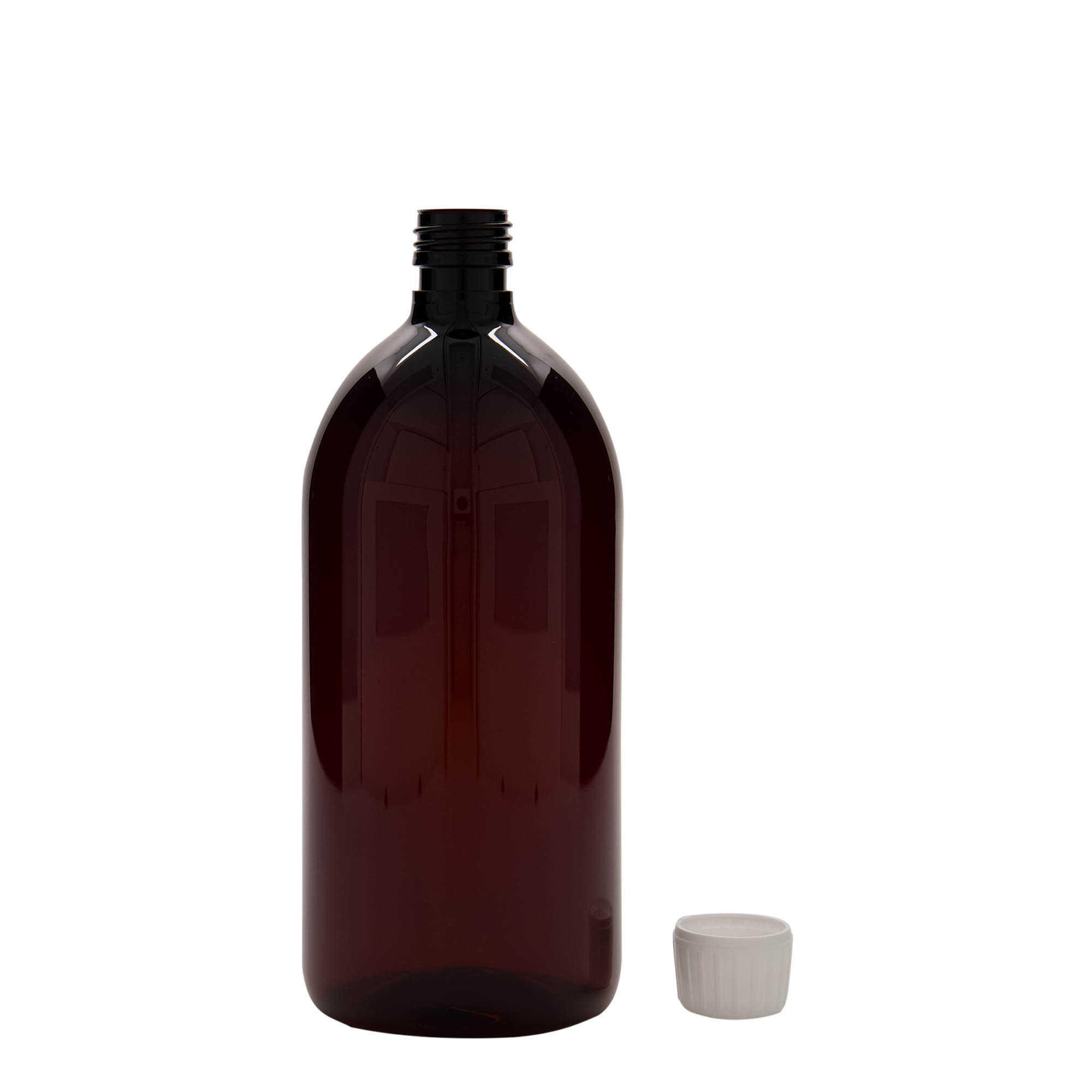 1.000 ml butelka medyczna PET, brązowa, plastik, gwint: PP 28