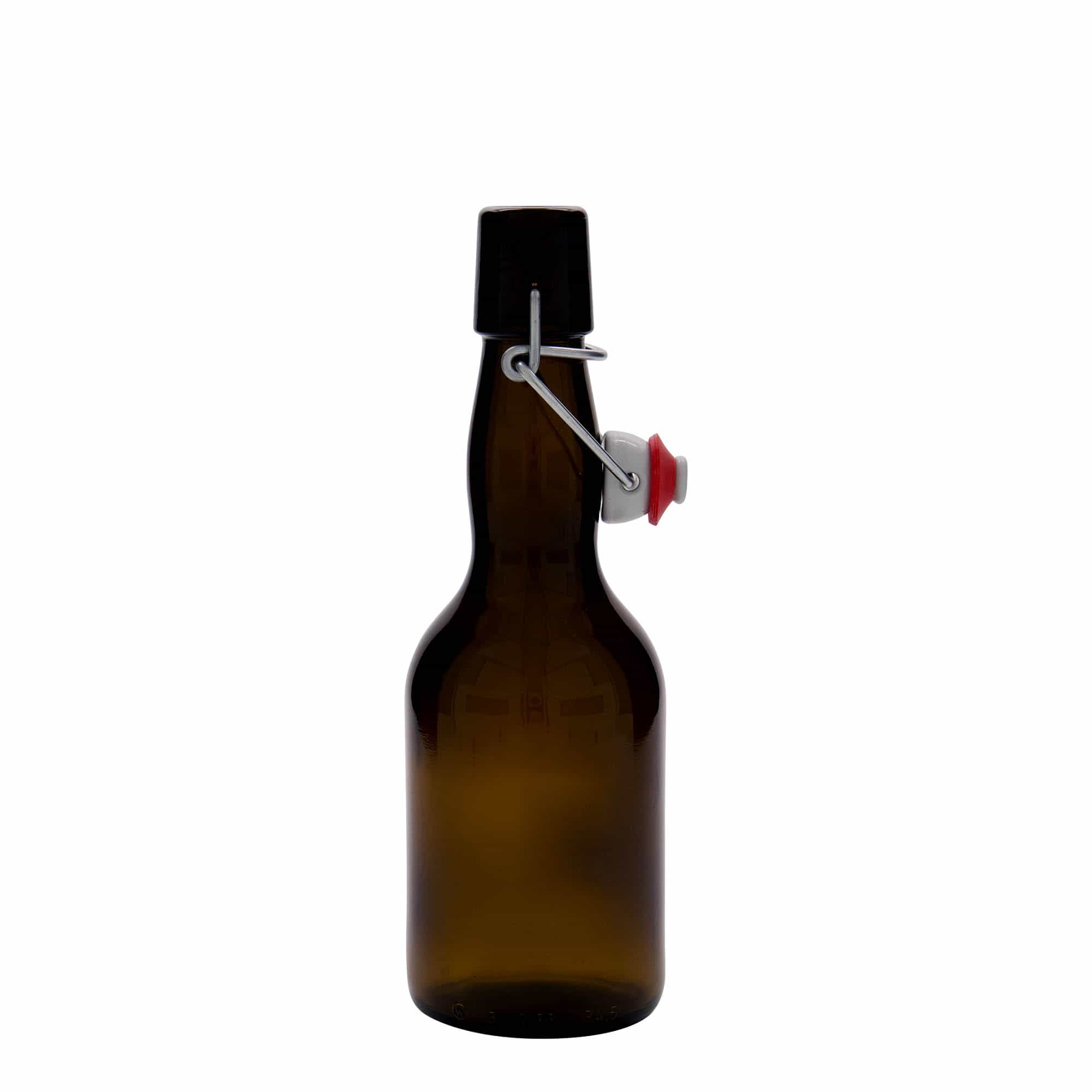 330 ml butelka piwa z szyjką, szkło, brązowa, zakończenie: zamknięcie na klamrę