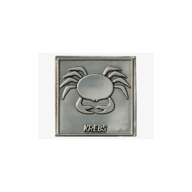 Etykieta cynowa „Rak”, kwadratowa, metalowa, srebrna Etykieta cynowa „Rak”, kwadratowa, metalowa, srebrna