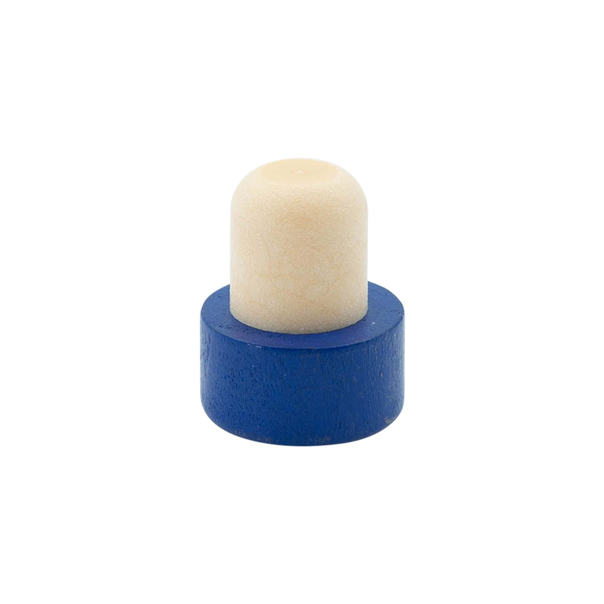 Korek z uchwytem 19 mm, drewno/plastik, niebieski, do szyjki: korek