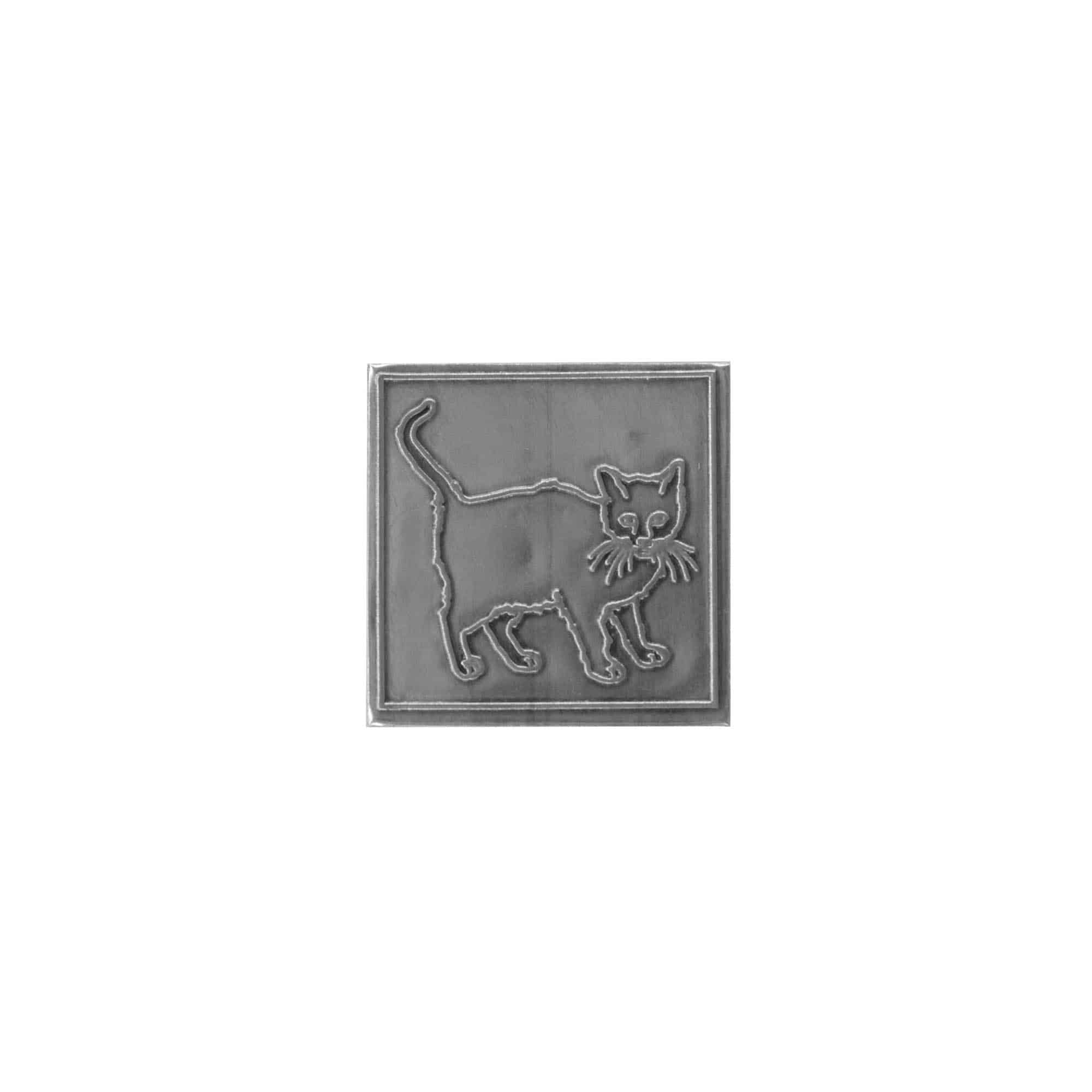 Etykieta cynowa 'Kot', kwadratowa, metal, kolor srebrny