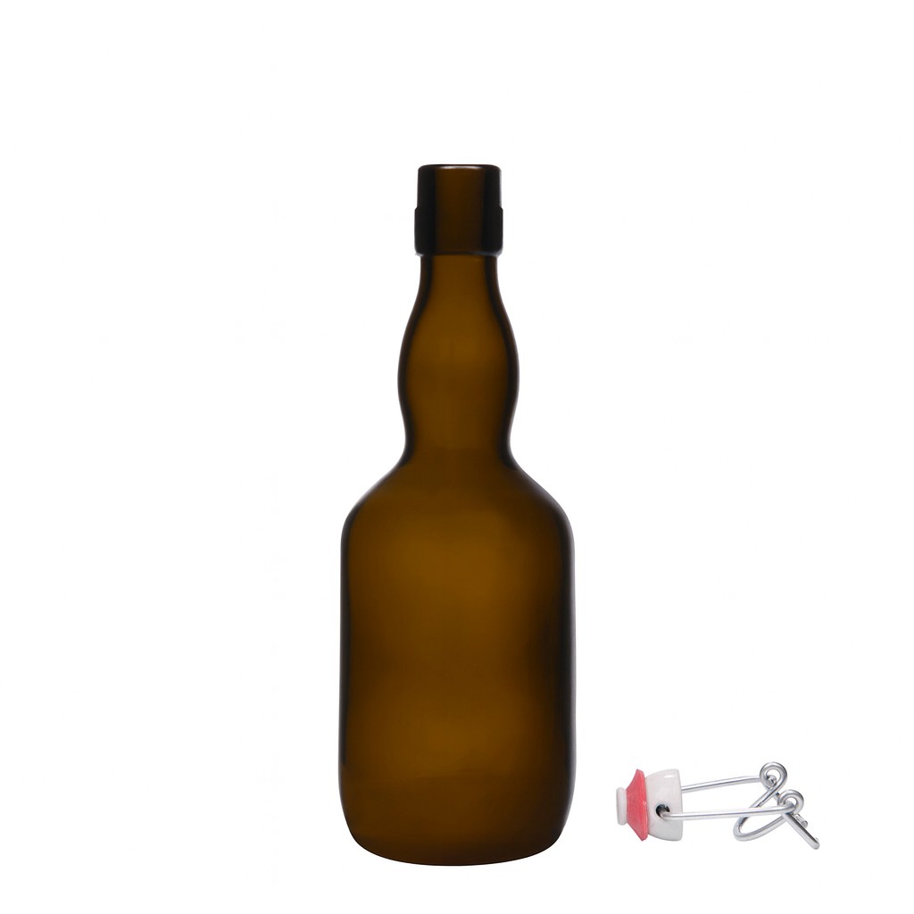 500 ml butelka piwna z szyjką kropfową, szkło, antyczny zielony, otwór: zamknięcie na klamrę 500 ml butelka piwna z szyjką kropfową, szkło, antyczny zielony, otwór: zamknięcie na klamrę