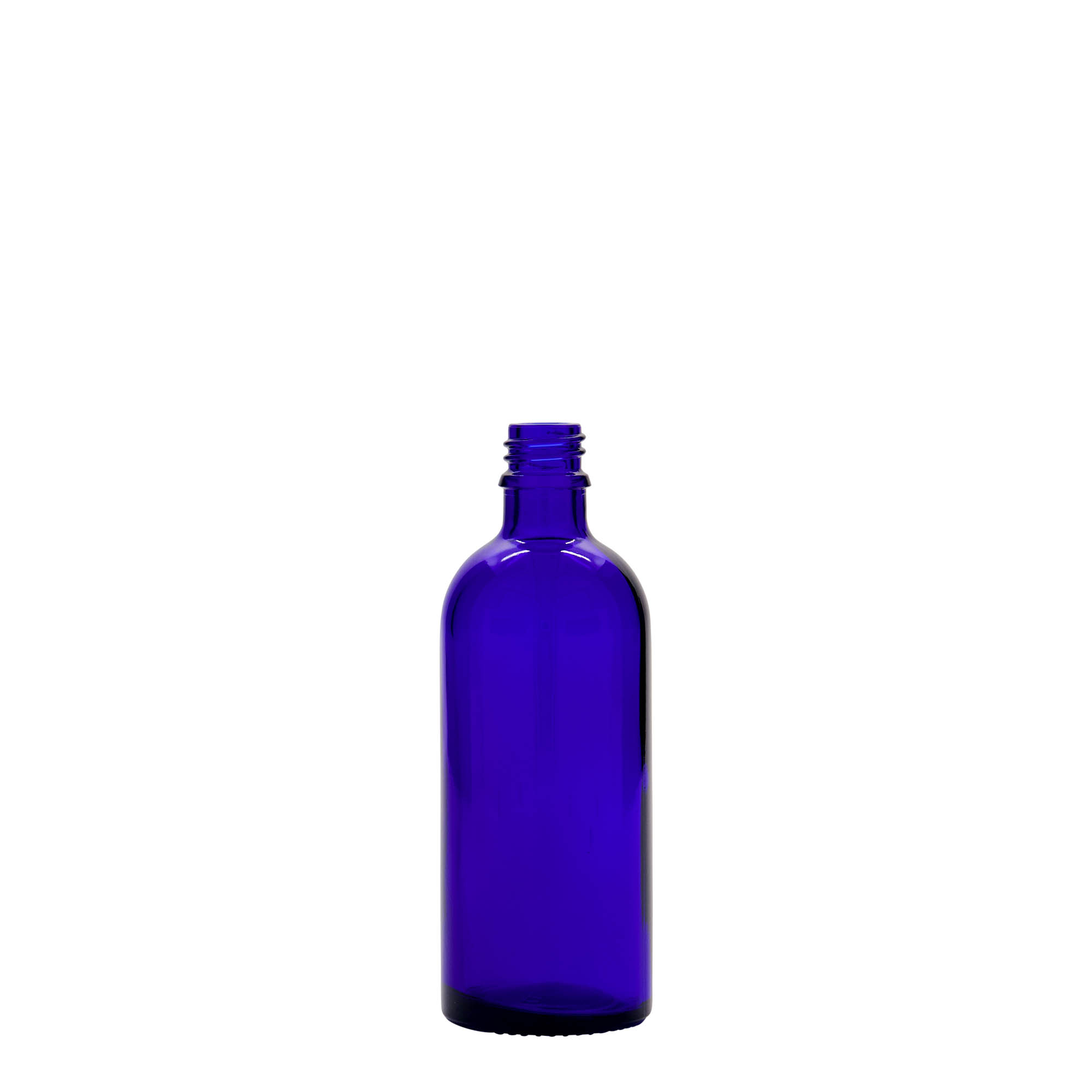 100 ml butelka medyczna, szkło, królewski niebieski, szyjka: DIN 18 100 ml butelka medyczna, szkło, królewski niebieski, szyjka: DIN 18