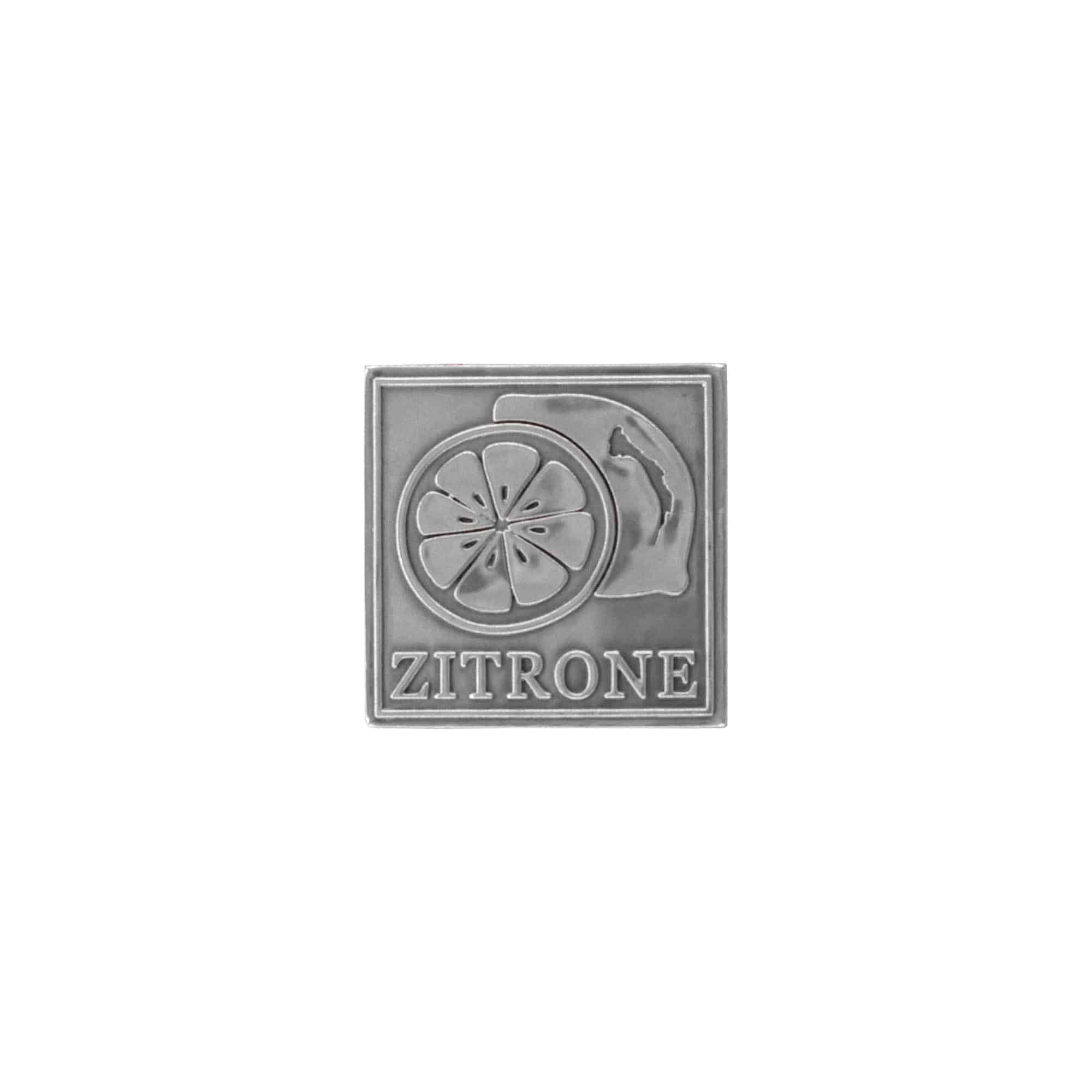 Etykieta cynowa 'Cytryna', kwadratowa, metal, kolor srebrny