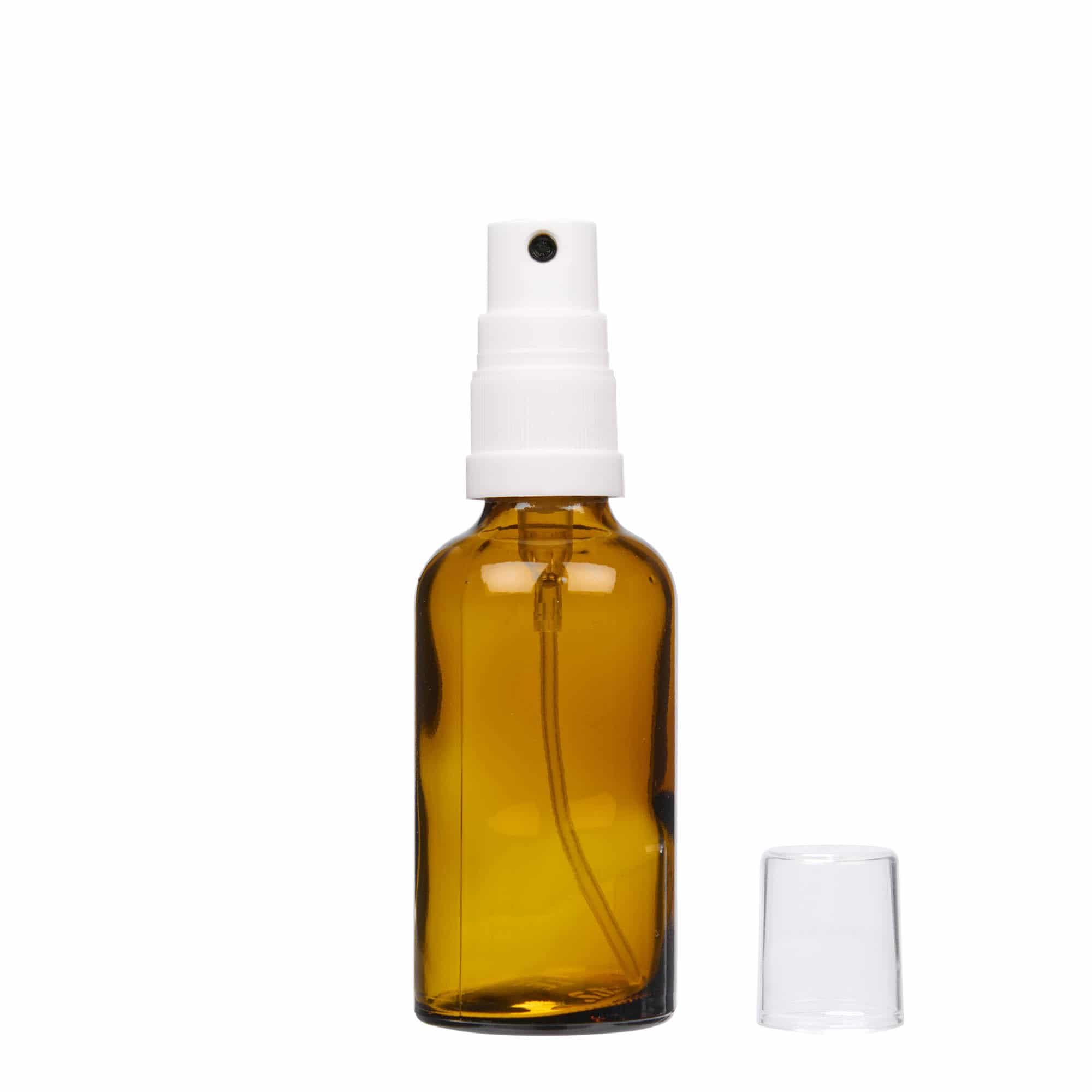 50 ml butelka z rozpylaczem, medyczna, szklana, brązowa, gwint: DIN 18