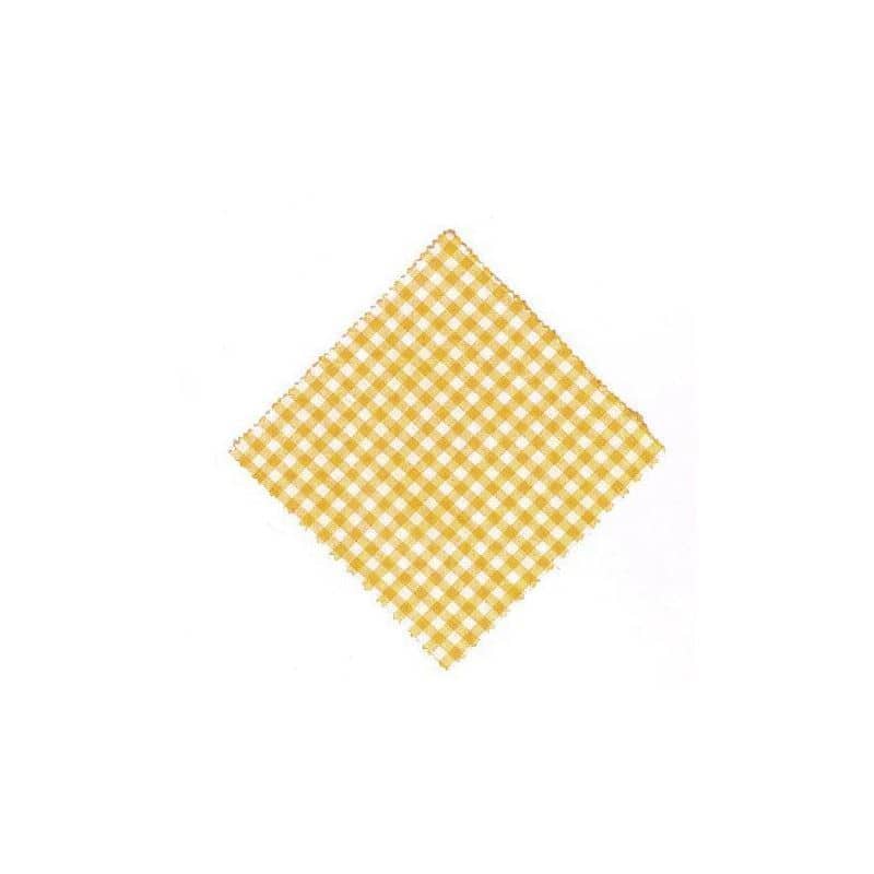 Kapturek na słoik w kratkę 12x12, kwadratowy, materiał tekstylny, kolor żółty, zamknięcie: TO38-TO53 Kapturek na słoik w kratkę 12x12, kwadratowy, materiał tekstylny, kolor żółty, zamknięcie: TO38-TO53