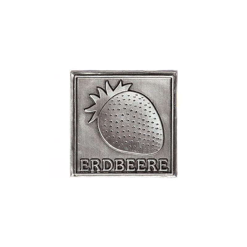 Etykieta cynowa 'Truskawka', kwadratowa, metal, kolor srebrny