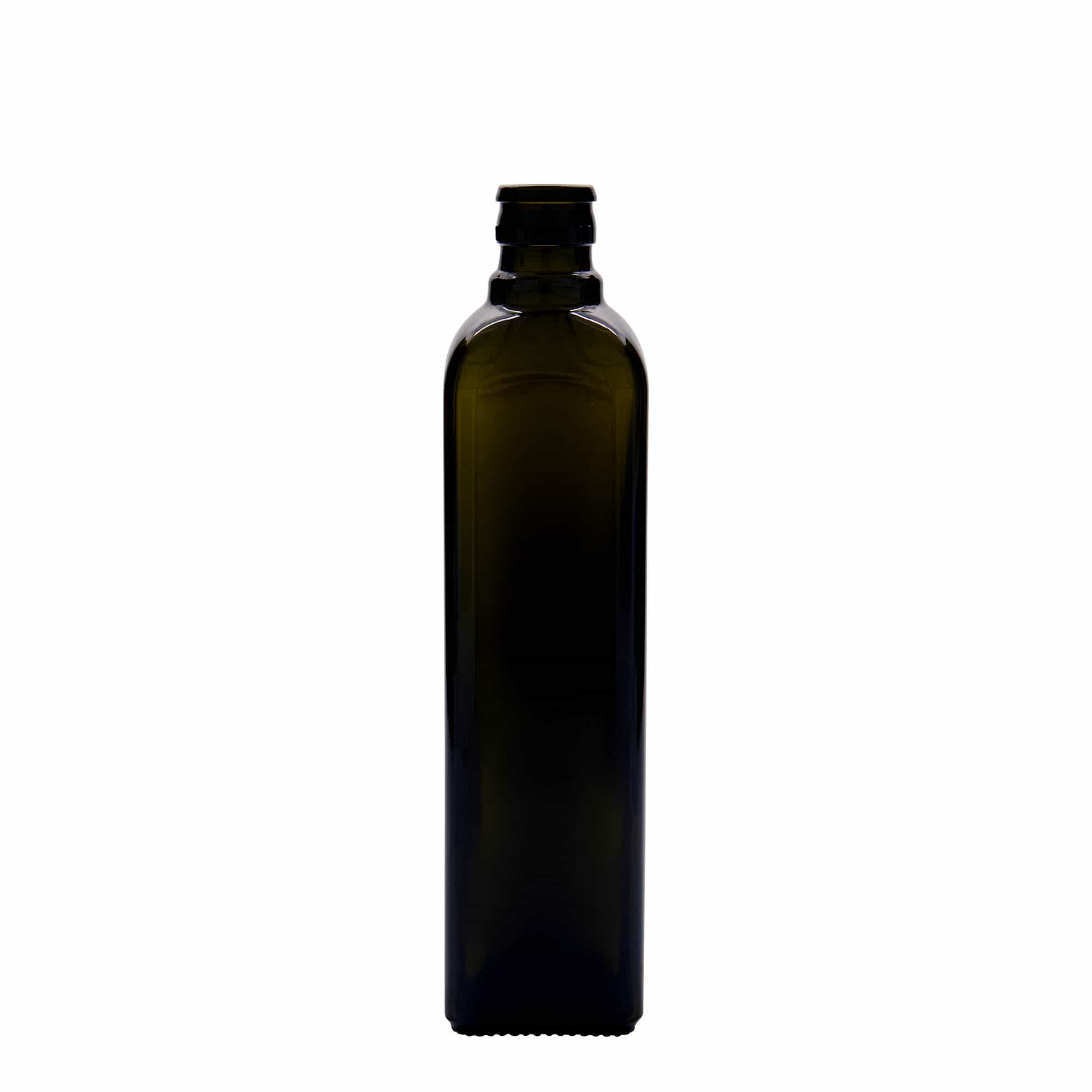 500 ml butelka na ocet/olej „Quadra”, szkło, kwadratowa, antyczny zielony, szyjka: DOP